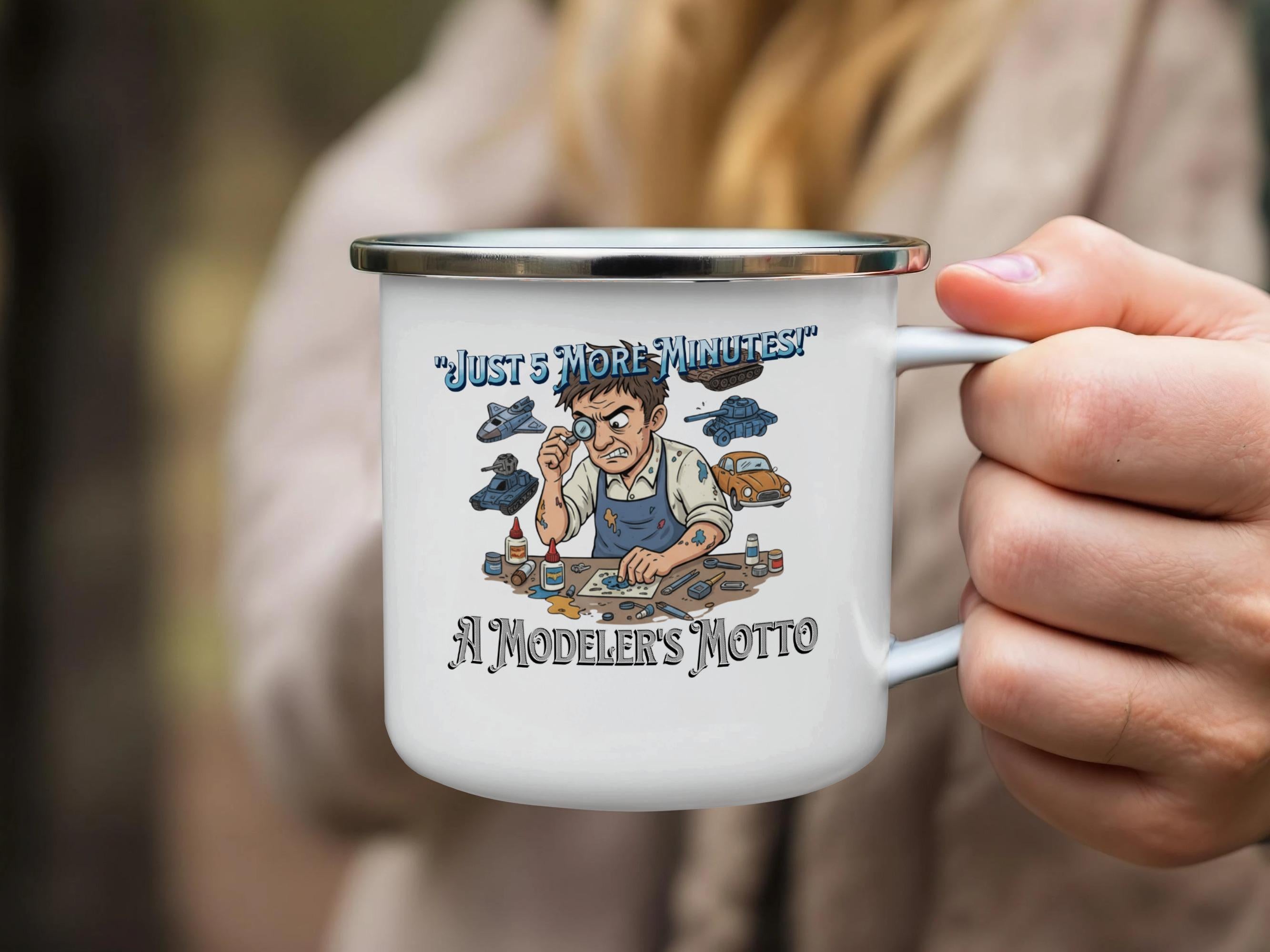 Funny Modeler's Motto Mug, Just 5 More Minutes Mug, Unique Gift for Model Builders, Hilarious Coffee Cup for Hobbyists