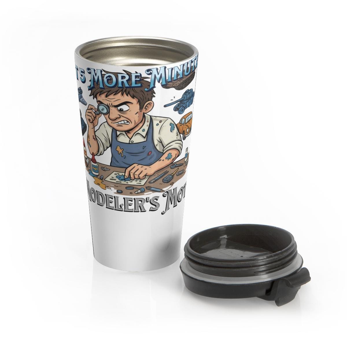Unique Artwork Travel Coffee Mug, Hilarious Modeler's Mug, Perfect Gift for Model Builders, Funny Ceramic Mug for Crafters