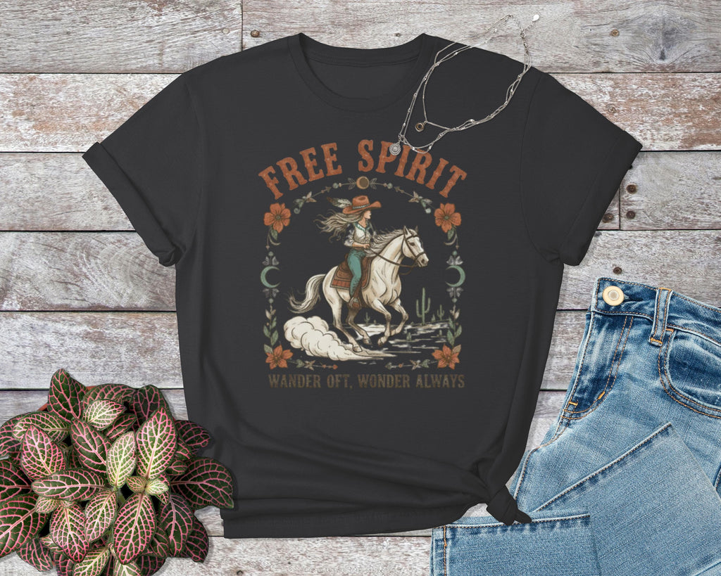 Free Spirit Wander Off Wonder Always Shirt, Vintage Western Graphic Tee, Country Boho Cowgirl T-Shirt, Women's Casual Top