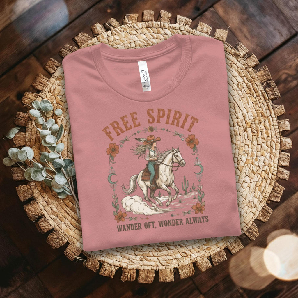 Free Spirit Shirt, Wander Off Wonder Always Tee, Boho Western Graphic Top, Trendy Cowgirl T-Shirt, Womens Cute Casual Outfit