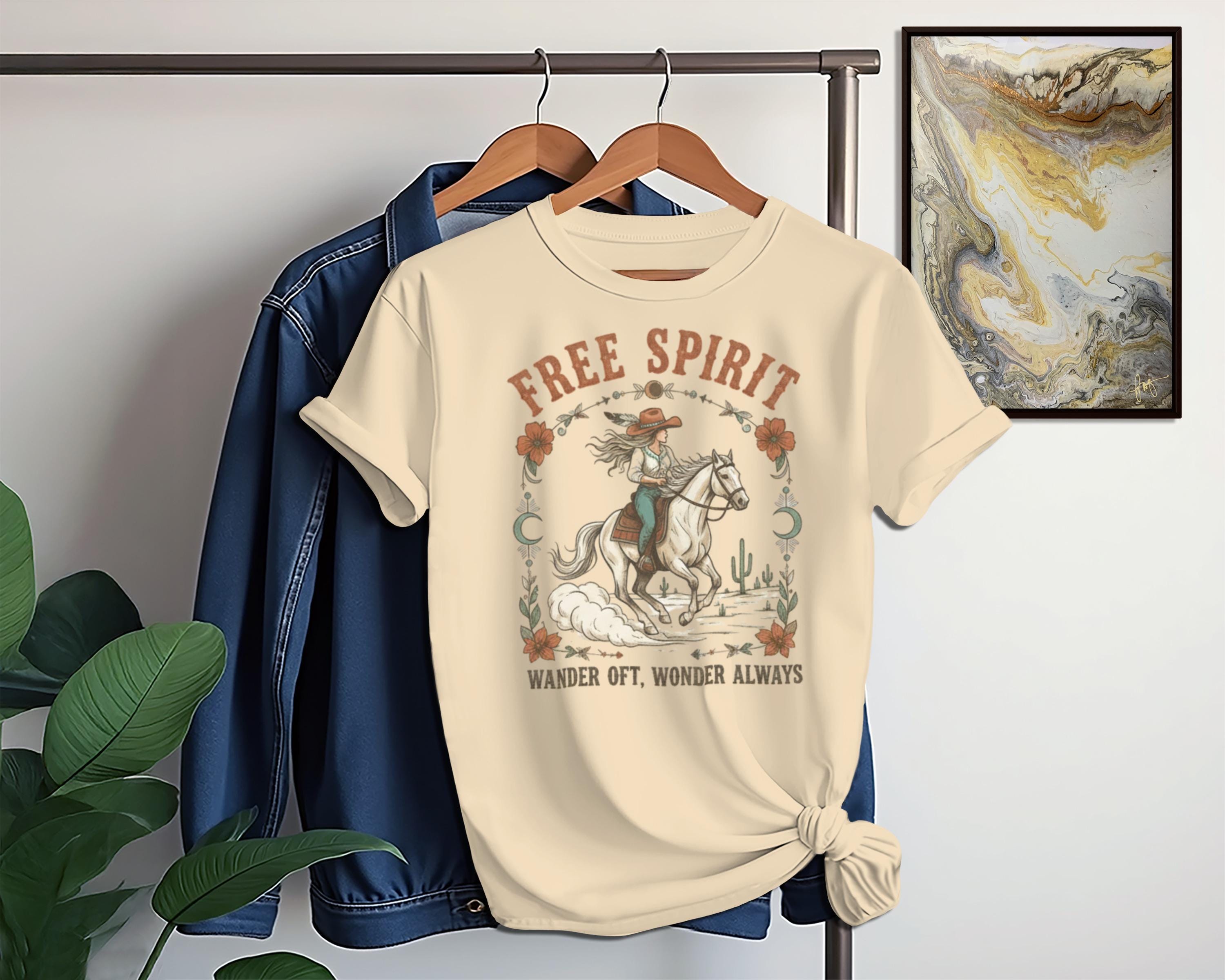 Free Spirit Wander Often Wonder Always T-Shirt, Western Graphic Tee, Cowgirl Shirt, Vintage Style, Casual Outfit, Gift Idea