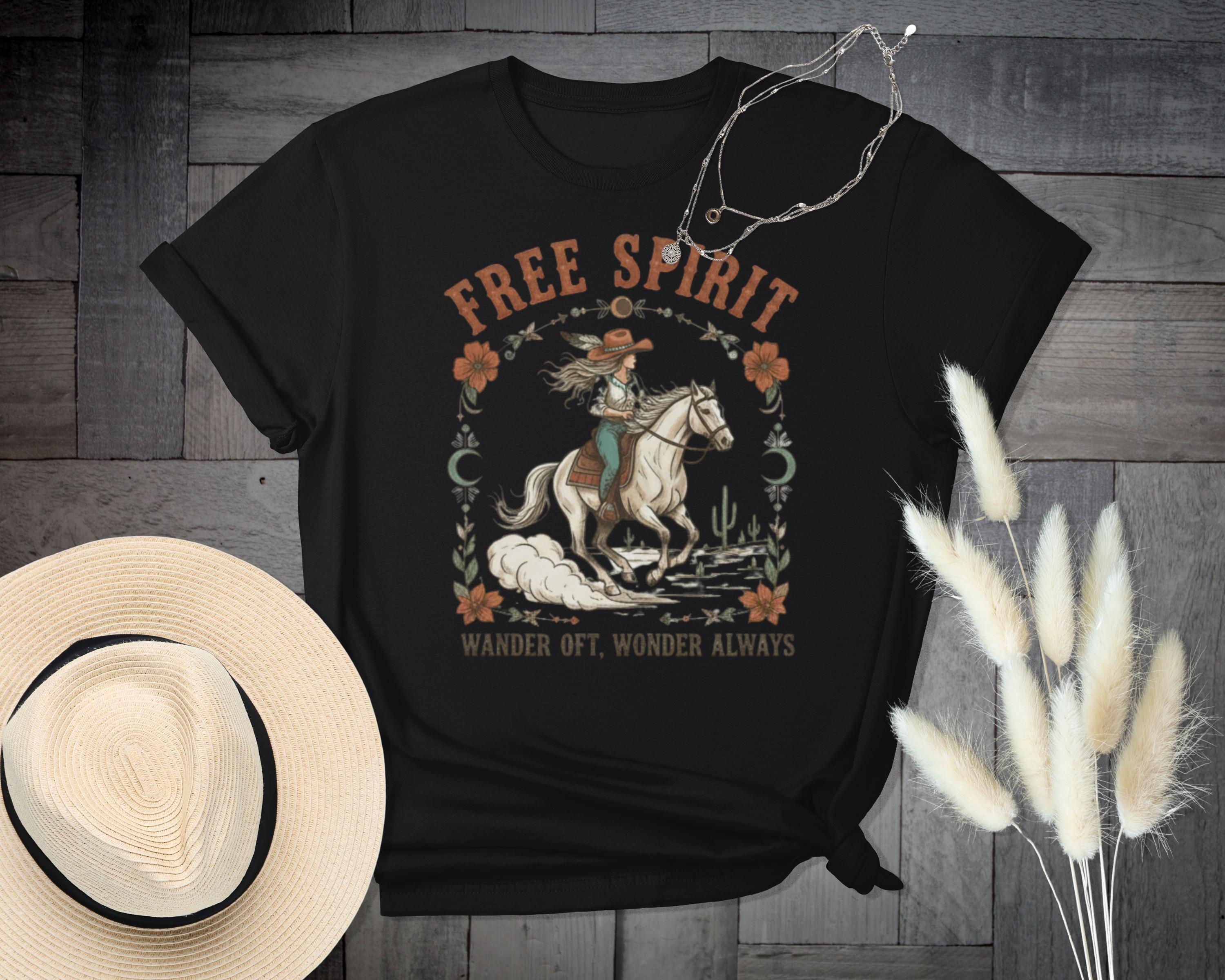 Free Spirit Wander Often Wonder Always Graphic Tee, Western Country Inspiration Shirt, Adventure Rider T-shirt, Rustic Style Outfit
