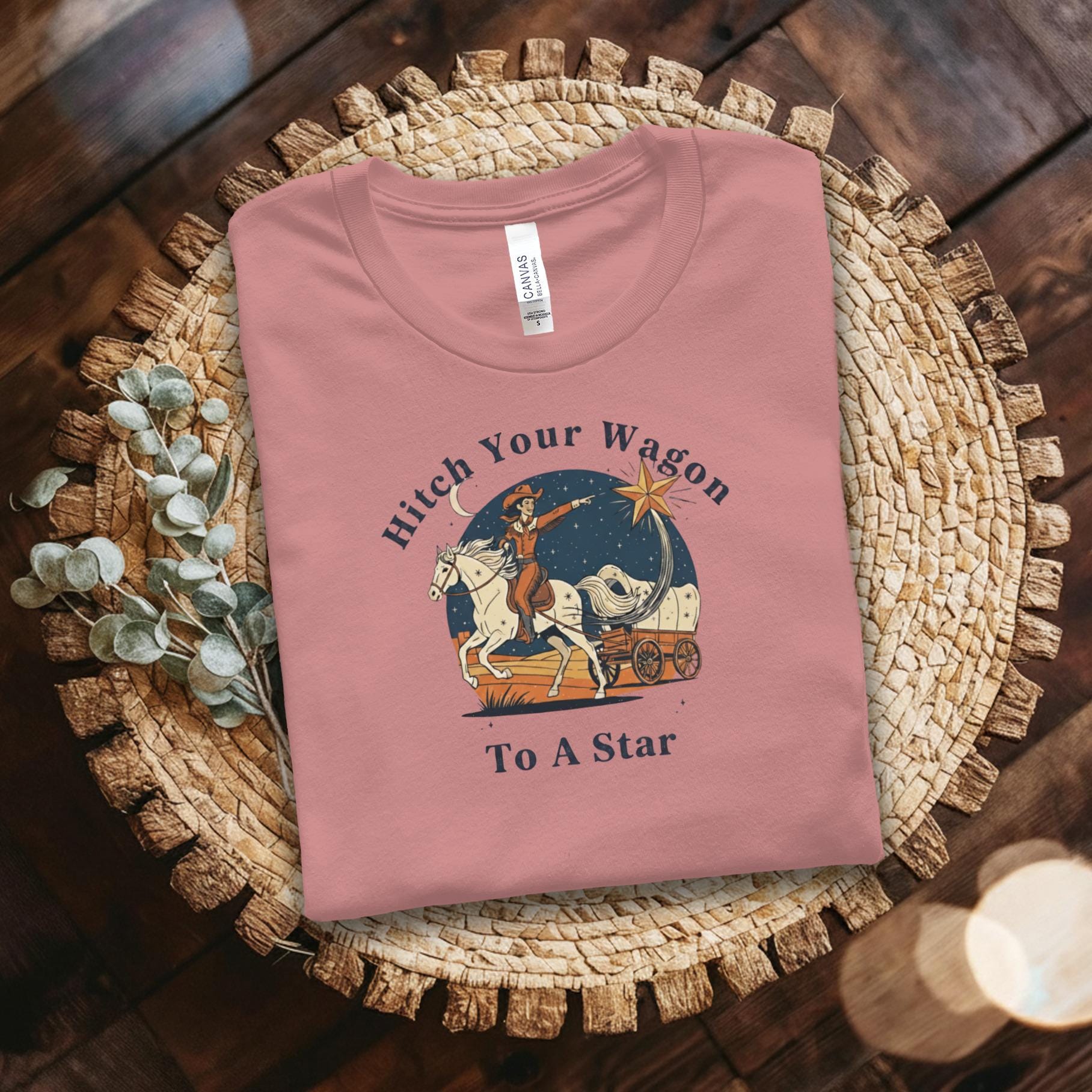 Hitch Your Wagon To A Star Graphic Tee, Western Themed Shirt, Vintage Country Style, Inspiring Quote, Casual Everyday Top