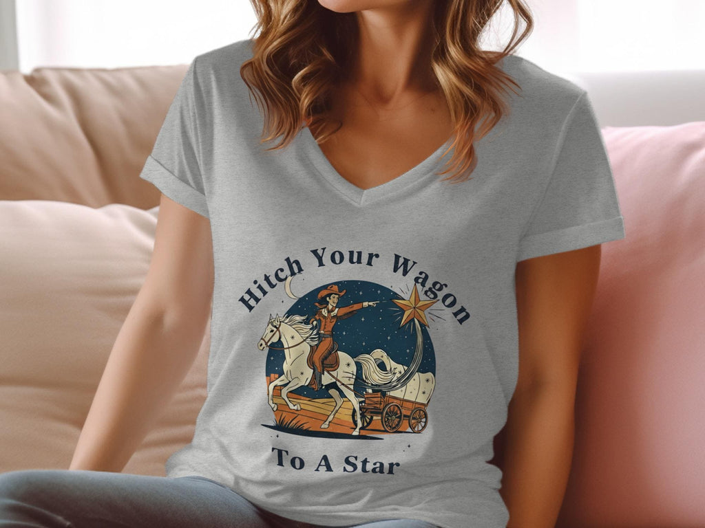 Hitch Your Wagon To A Star Graphic Tee, Inspirational Western Horse Rider Shirt, Vintage Cowboy T-Shirt, Casual Unisex Top