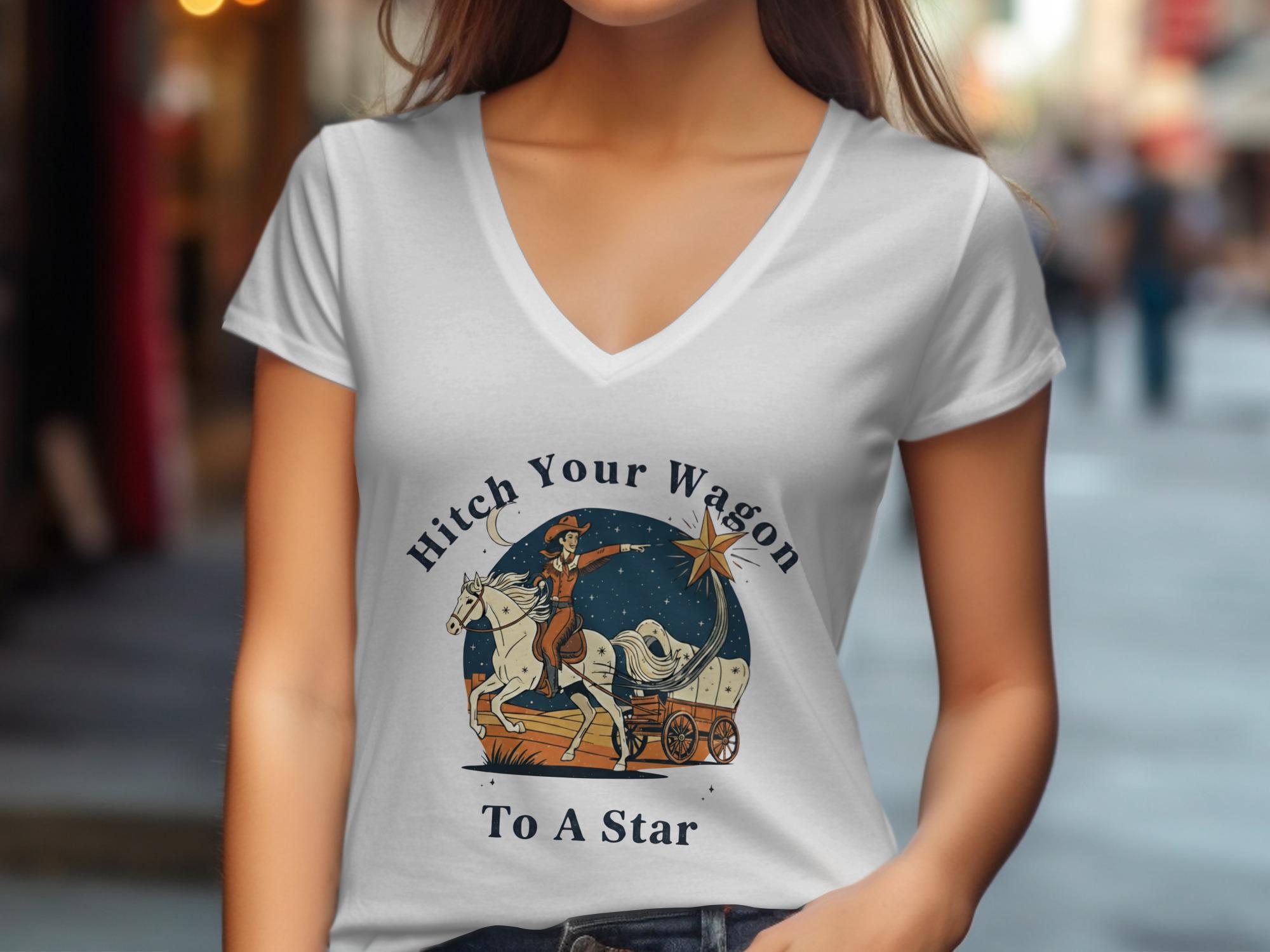 Hitch Your Wagon to a Star T-Shirt, Inspirational Quote Tee, Western Vintage Design, Cute Graphic Shirt, Motivational Apparel