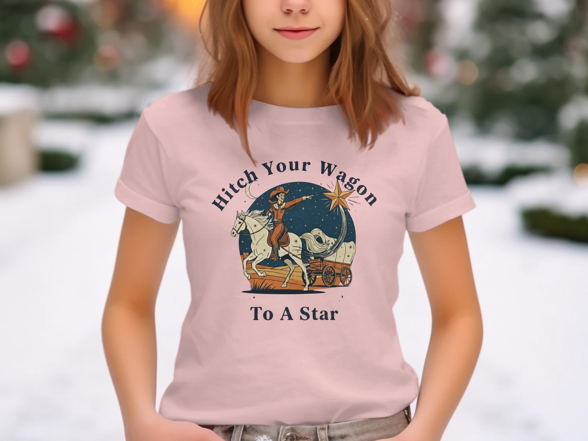 Hitch Your Wagon To A Star T-Shirt, Inspirational Graphic Tee, Motivational Cowboy Shirt, Western Theme Casual Top