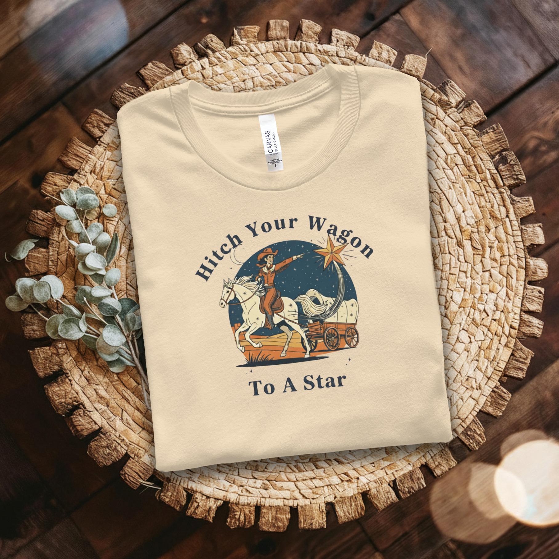 Hitch Your Wagon To A Star Graphic Tee, Retro Western Shirt, Vintage Cowboy T-shirt, Country Music Inspired Apparel