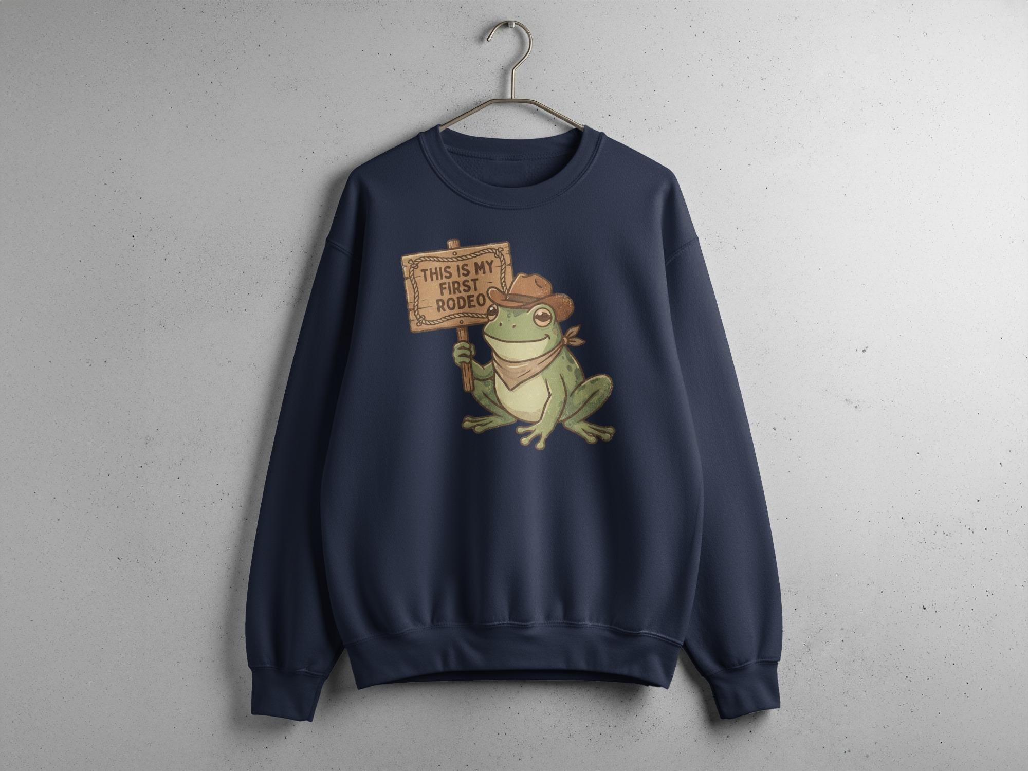 Funny frog sweater, sarcastic this is my first rodeo sweatshirt, cute animal graphic jumper, humorous novelty pullover
