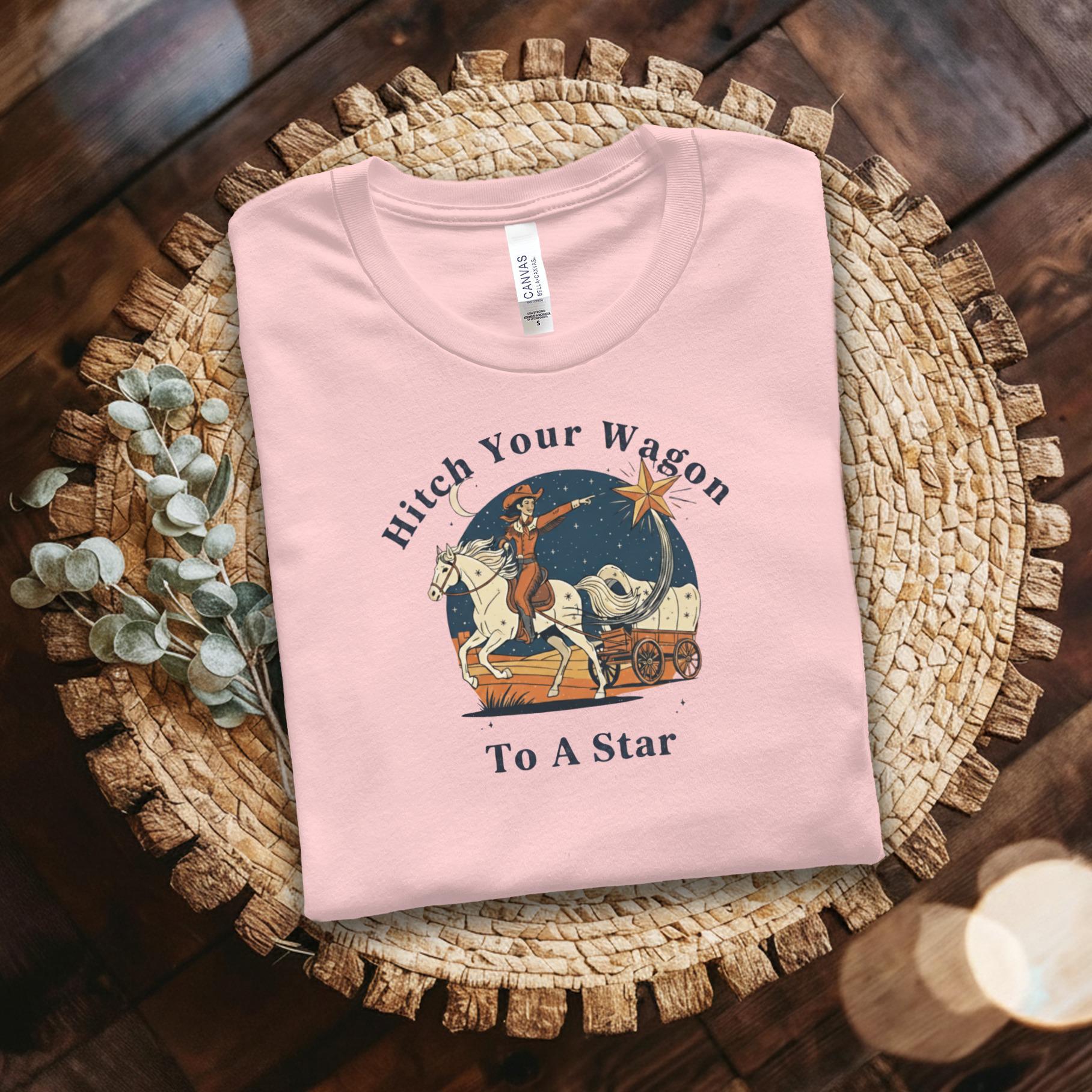 Hitch Your Wagon To A Star T-shirt, Vintage Graphic Tee, Western Cowboy Shirt, Inspirational Quote Apparel, Unisex Casual Top