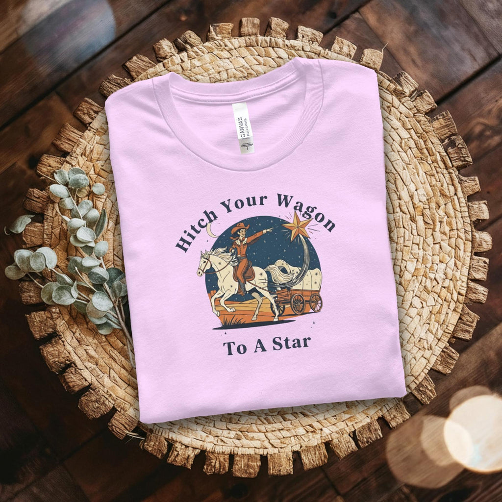 Hitch Your Wagon to a Star Shirt, Western Wagon Graphic Tee, Cute Vintage Inspired Outfit, Country Theme Top