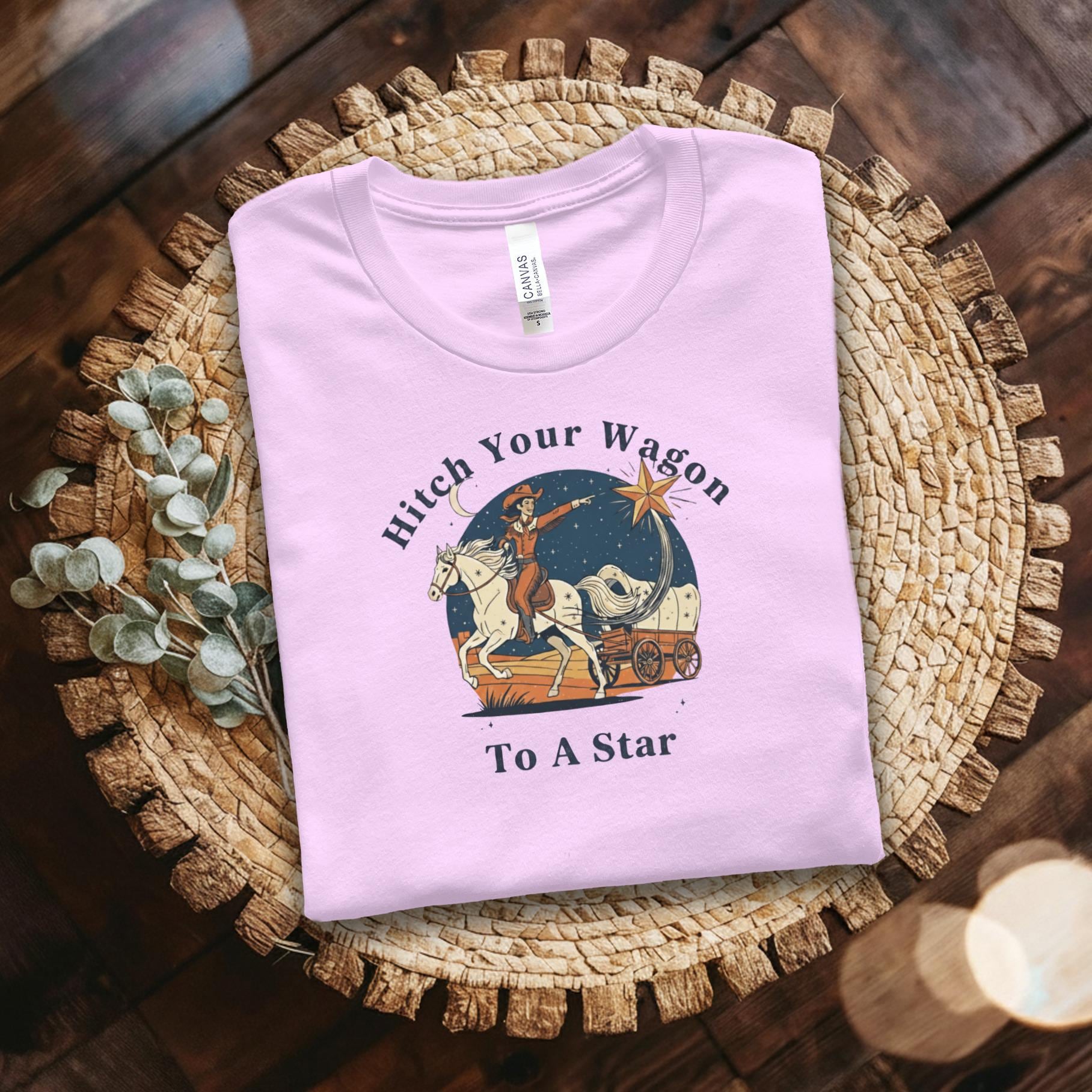 Hitch Your Wagon to a Star Shirt, Western Wagon Graphic Tee, Cute Vintage Inspired Outfit, Country Theme Top
