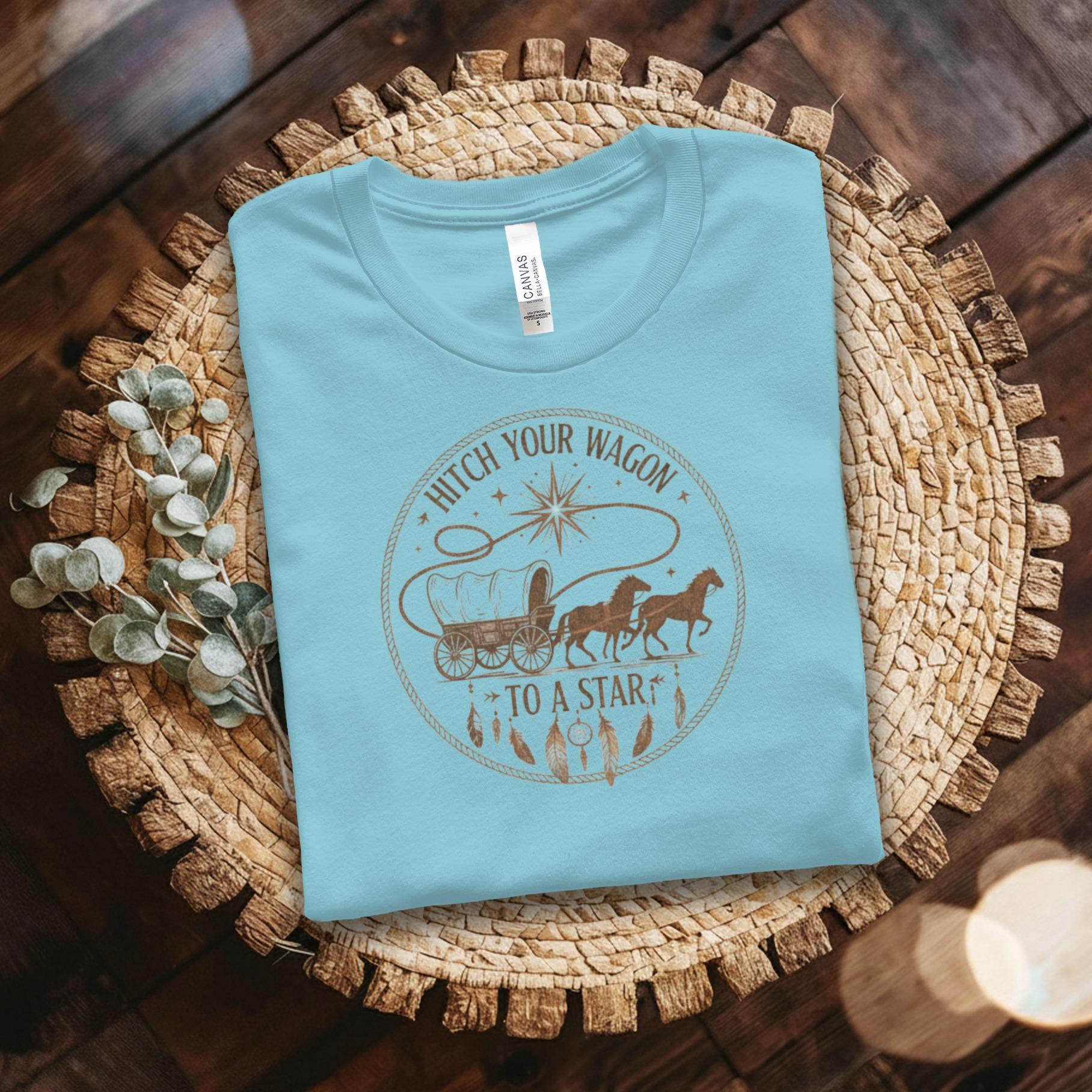 Hitch Your Wagon To A Star T Shirt, Western Graphic Tee, Vintage Style Cowgirl Shirt, Rodeo Cowboy Top, Country Music Lover Gift