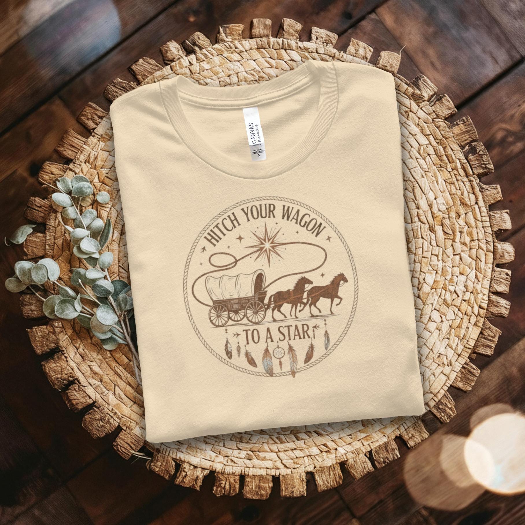 Hitch Your Wagon to a Star Tee, Western Themed Graphic T-Shirt, Horse and Wagon Print, Classic Country Apparel, Unisex Top