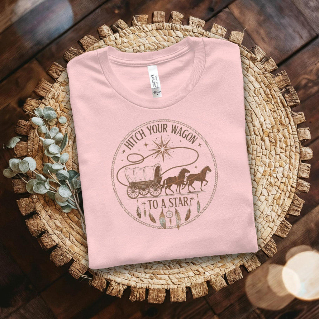 Hitch Your Wagon to a Star T-Shirt, Western Graphic Tee, Inspirational Quote Shirt, Country Style Clothing, Unisex Casual Top