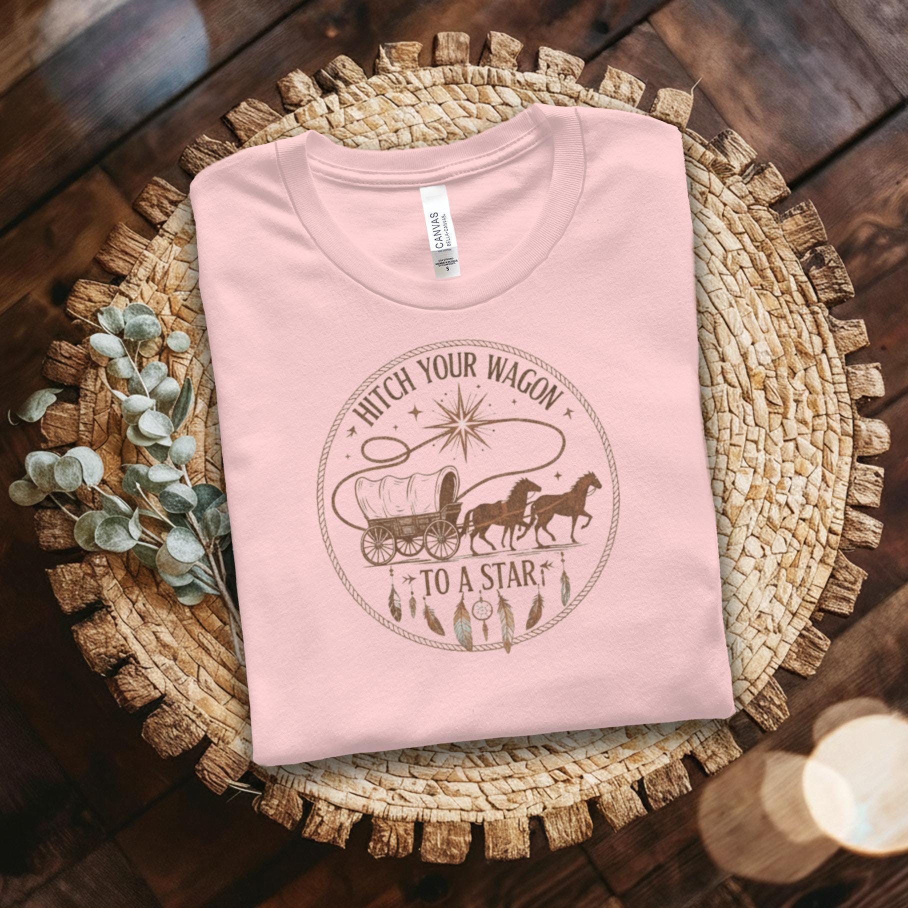Hitch Your Wagon to a Star T-Shirt, Western Graphic Tee, Inspirational Quote Shirt, Country Style Clothing, Unisex Casual Top
