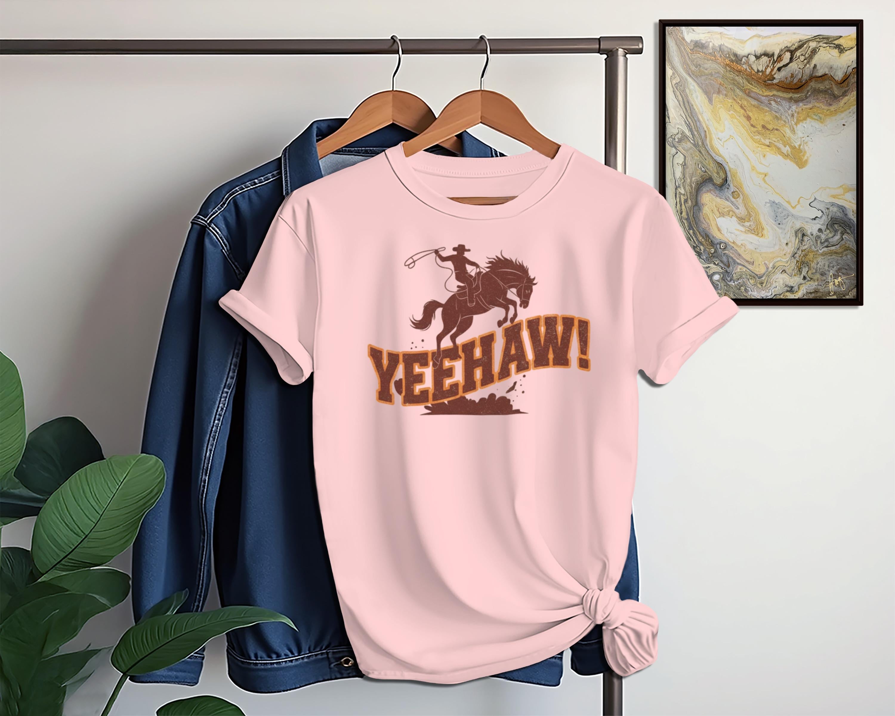 Cowboy Graphic Tee, Western Rodeo T-Shirt, Yeehaw Shirt, Country Style Apparel, Cowboy Riding Horse Graphic, Casual Outfit