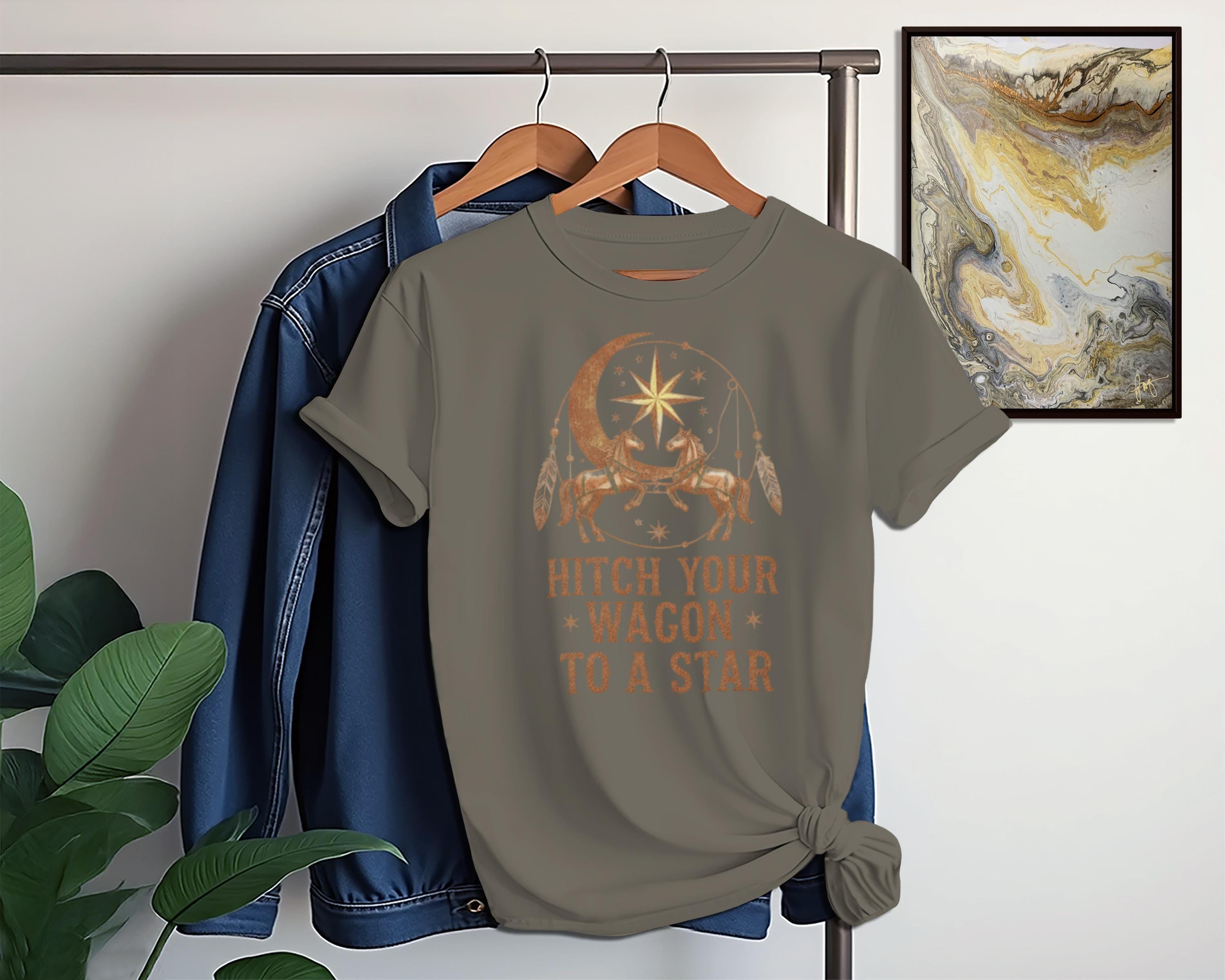 Hitch Your Wagon To A Star T-shirt, Vintage Western Graphic Tee, Retro Cowboy Shirt, Country Music Festival Outfit, Rodeo Apparel