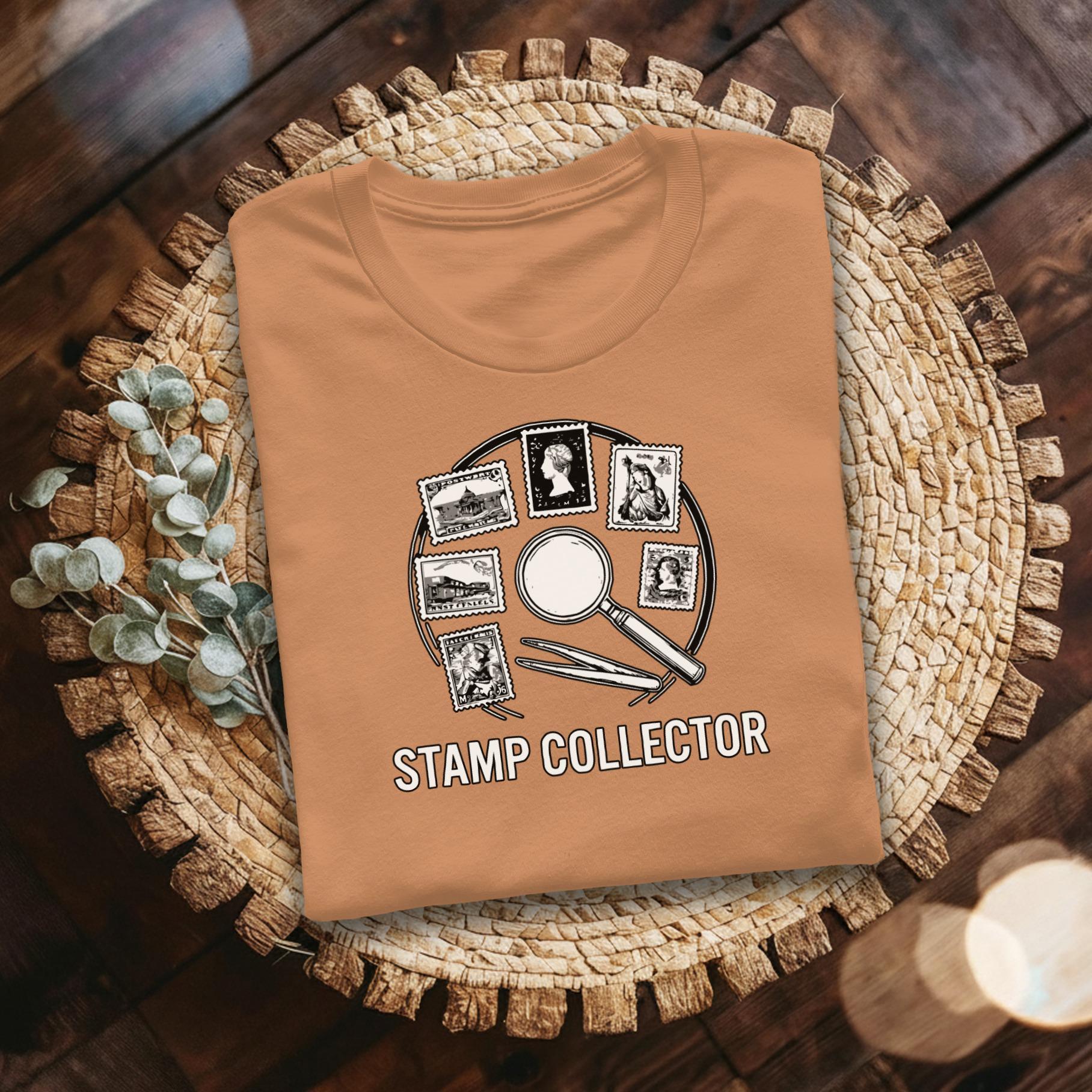 Stamp Collector T-Shirt, Hobbyist Shirt, Philately Gift, Stamp Collecting, Comfort Colors Tee, Collector T-Shirt, Vintage Stamps, Magnifier