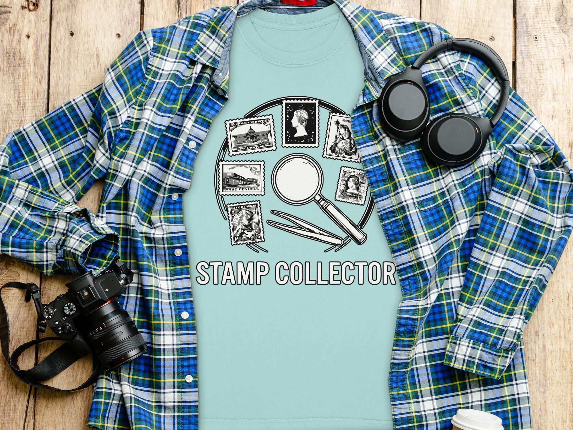 Stamp Collector T-Shirt, Hobbyist Shirt, Philately Gift, Stamp Collecting, Comfort Colors Tee, Collector T-Shirt, Vintage Stamps, Magnifier
