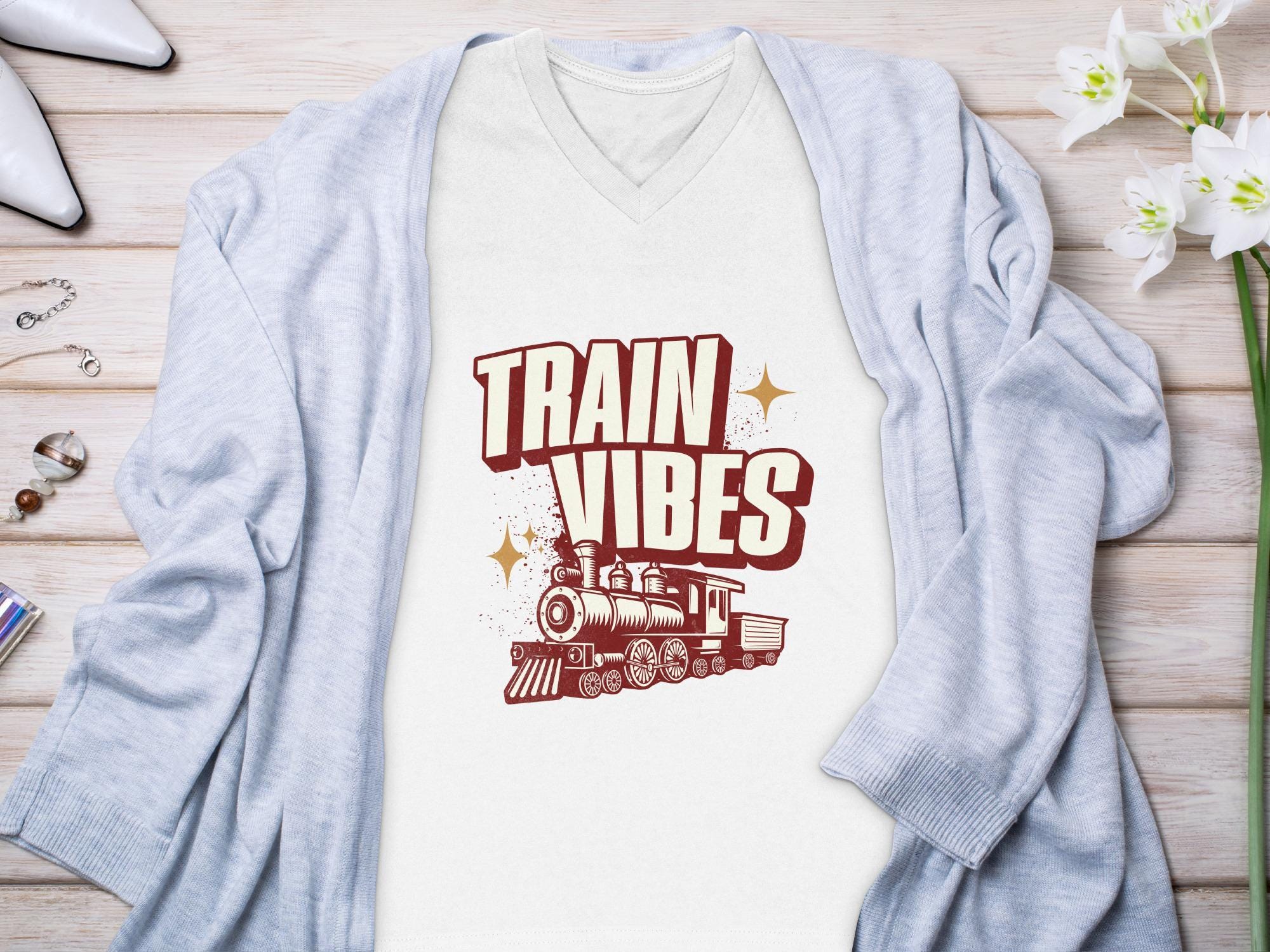 Train Vibes T Shirt, Retro Train Tee, Vintage Style T-Shirt, Locomotive Shirt, Train Lover Gift, Steam Train Shirt, Railroad T Shirt