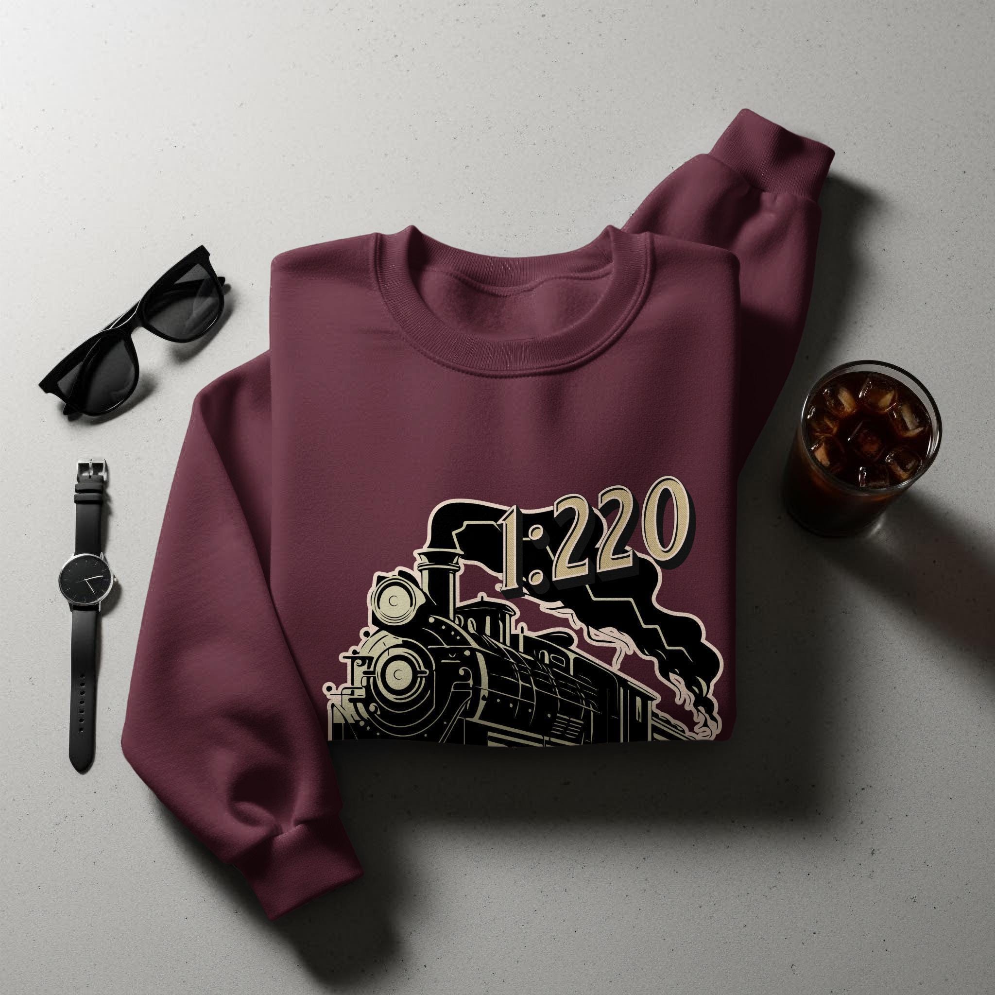 Vintage Train T-Shirt, Sweatshirt, Hoodie - Retro Railroad Design, 1:220 Scale, Steam Engine Apparel, Train Lover Gift