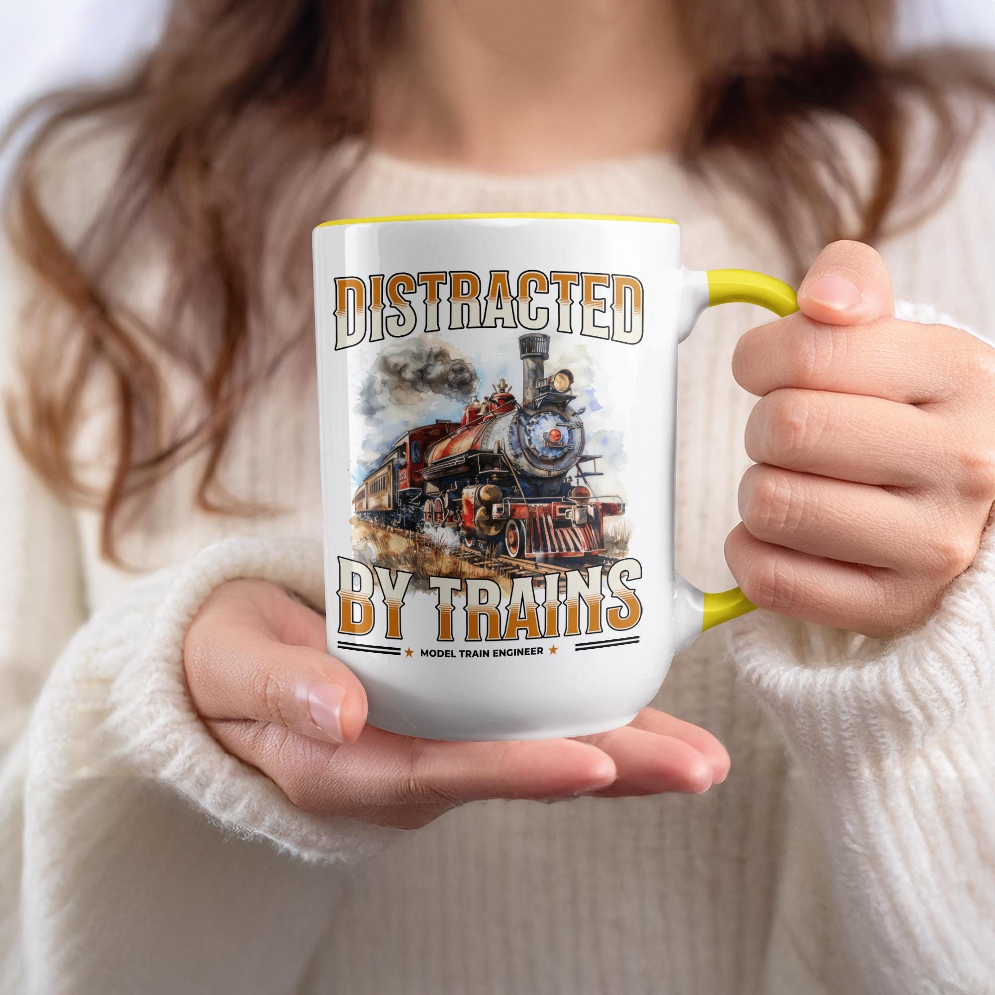 Distracted by Trains Mug, Train Lover Gift, Model Train Engineer Present, Train Enthusiast Mug, Locomotive Mug, Train Gift Idea