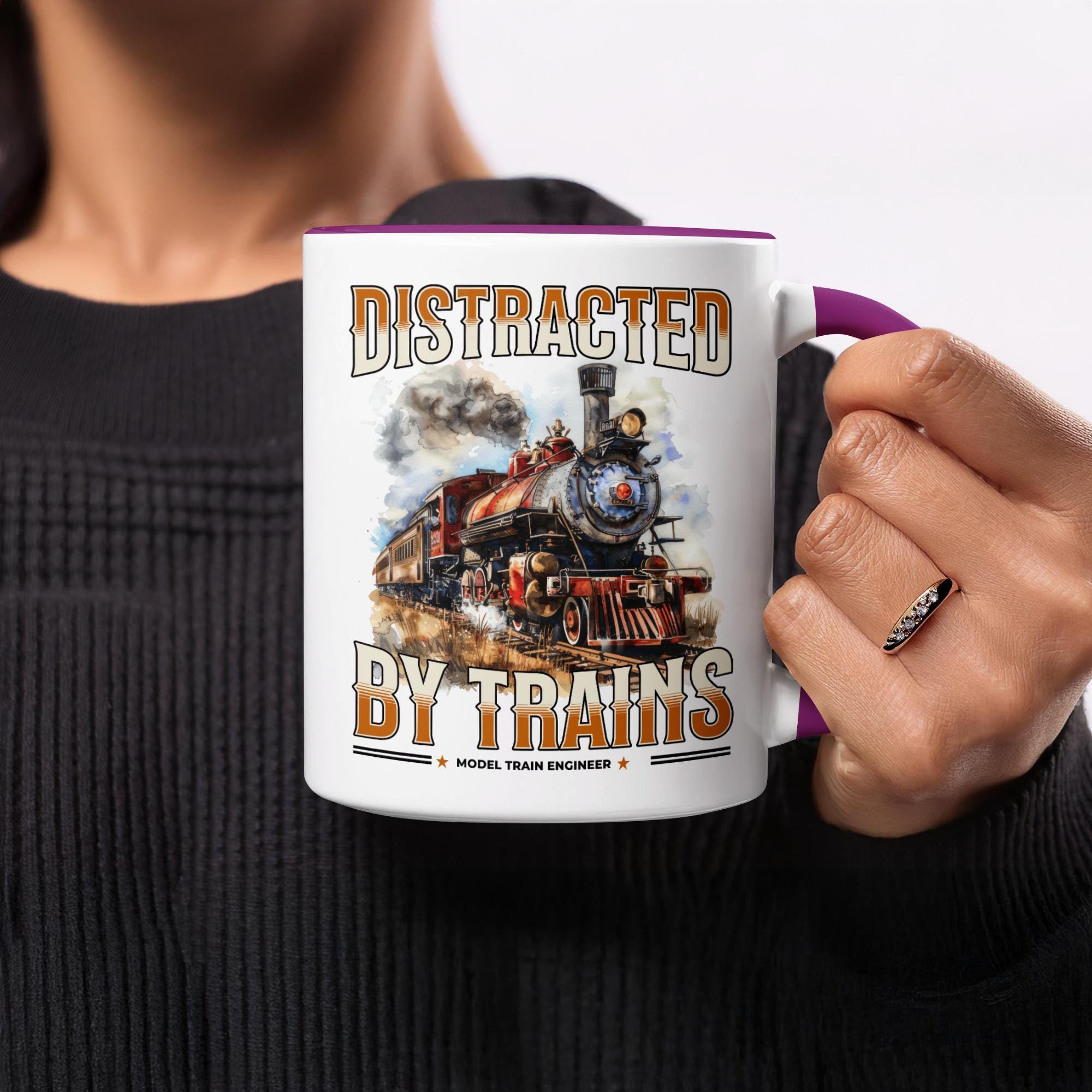 Distracted by Trains Mug, Train Lover Gift, Model Train Engineer Present, Train Enthusiast Mug, Locomotive Mug, Train Gift Idea
