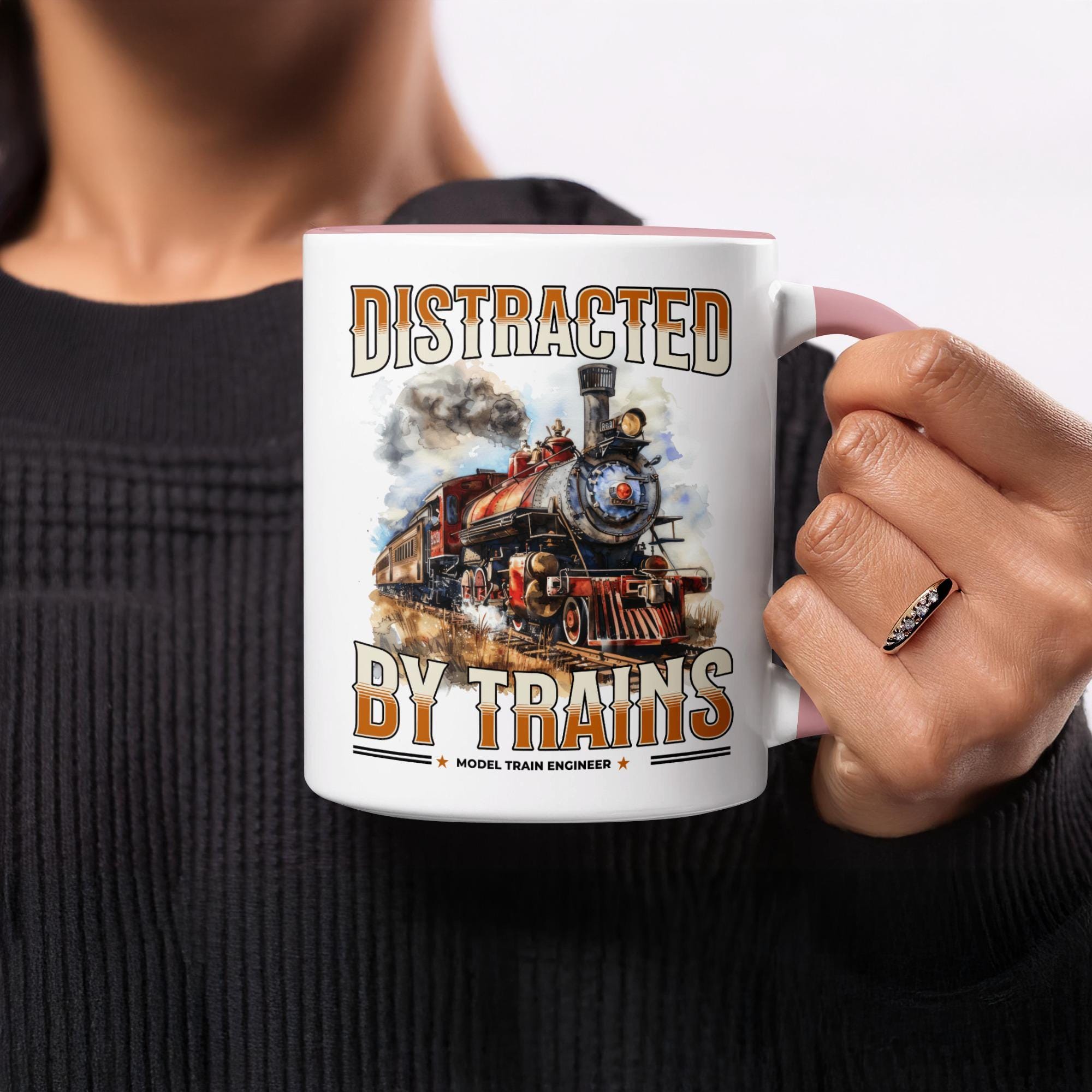 Distracted by Trains Mug, Train Lover Gift, Model Train Engineer Present, Train Enthusiast Mug, Locomotive Mug, Train Gift Idea