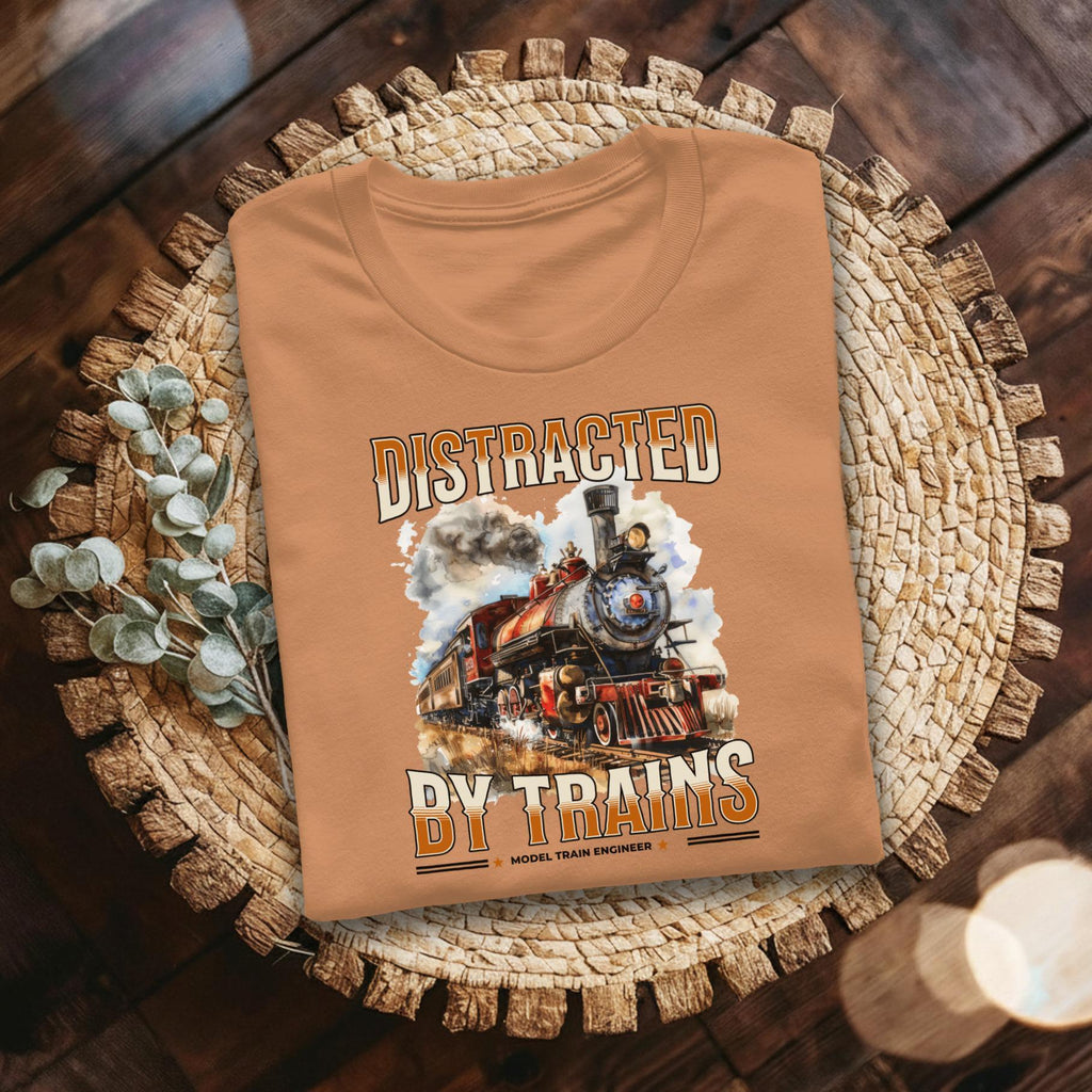 Distracted By Trains T Shirt, Model Train Engineer Tee, Train Lover Gift, Locomotive Shirt, Vintage Steam Train Tee, Railroad Fan T Shirt