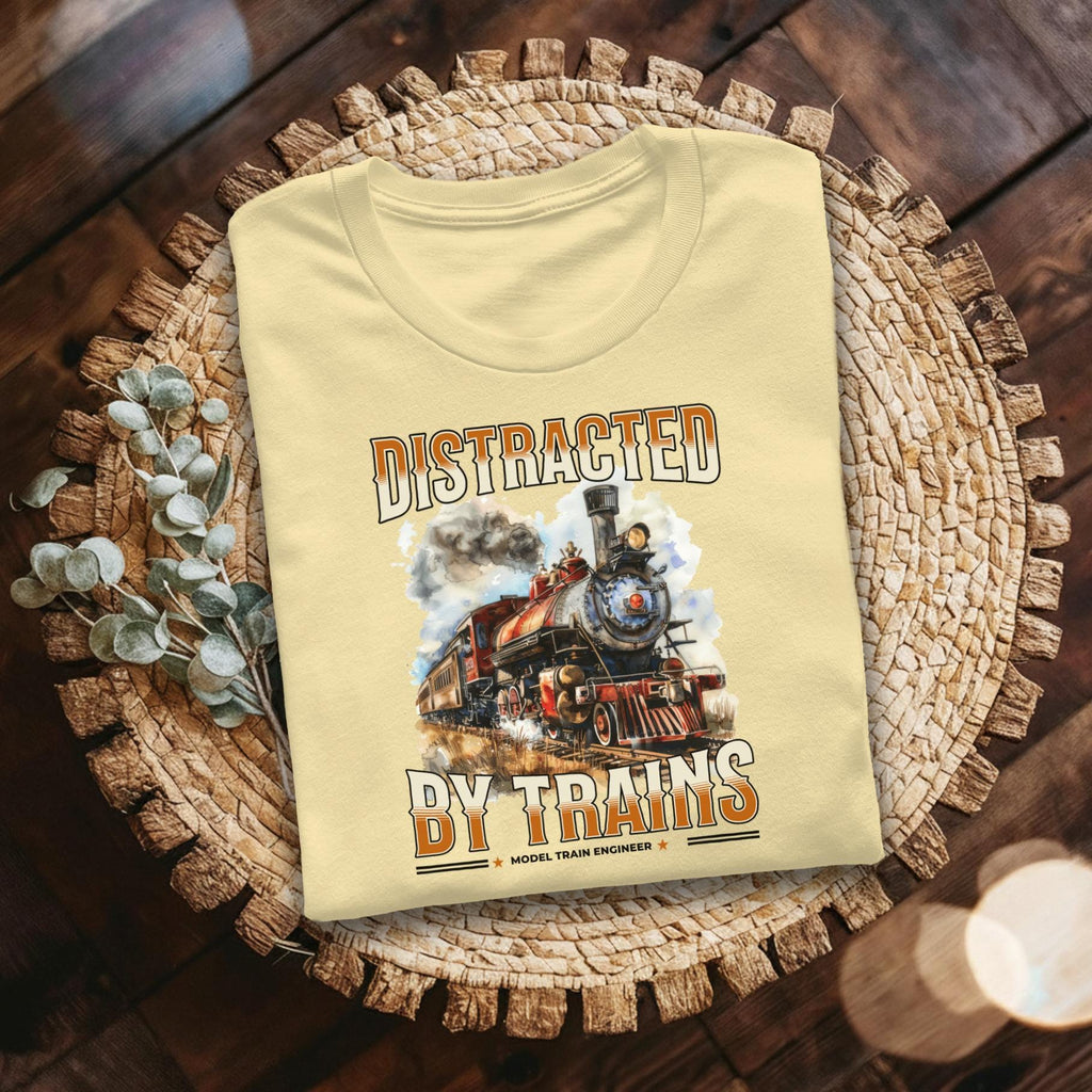 Distracted By Trains T Shirt, Model Train Engineer Tee, Train Lover Gift, Locomotive Shirt, Vintage Steam Train Tee, Railroad Fan T Shirt