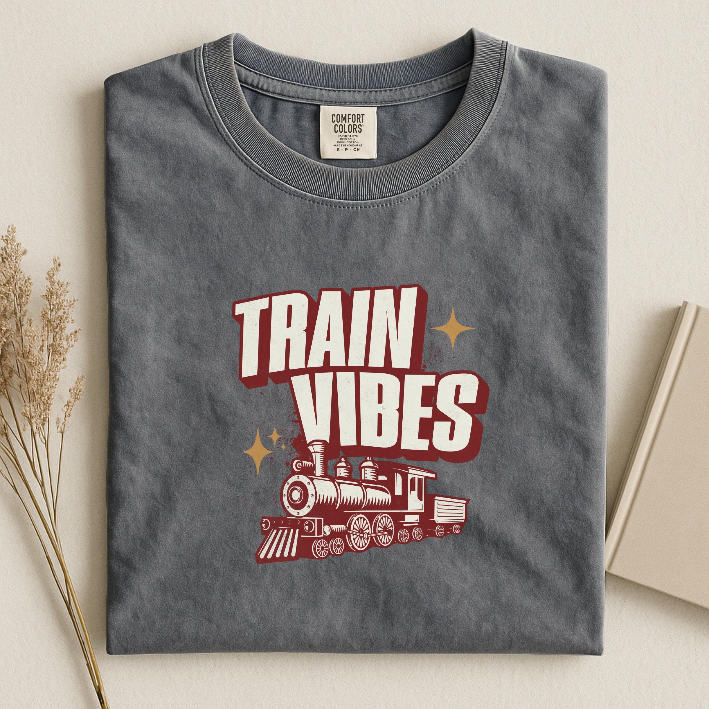 Train Vibes Shirt, Vintage Train Graphic Tee, Train Lover Gift, Railroad Enthusiast Apparel, Cool Train T-Shirt, Casual Train Top