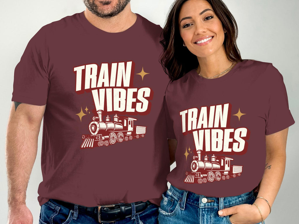 Train Vibes Shirt, Vintage Train Graphic Tee, Locomotive Themed Shirt, Train Enthusiast Gift, Matching Train Vibes T-Shirts for Couples