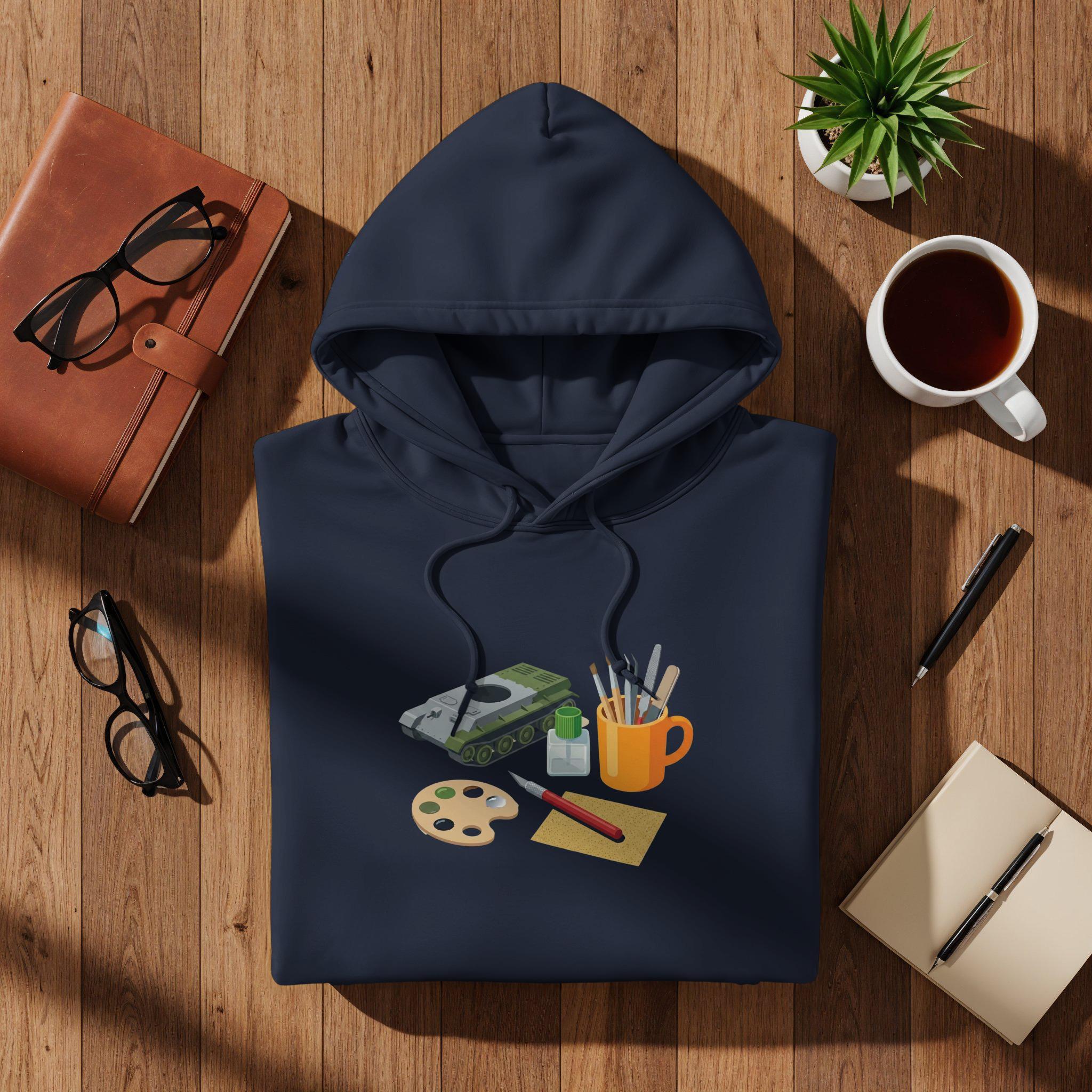 Artistic Hoodie with Creative Tools Print, Art Supplies Graphic Pullover, Cozy and Stylish Sweatshirt for Artists, Unique Gift Idea
