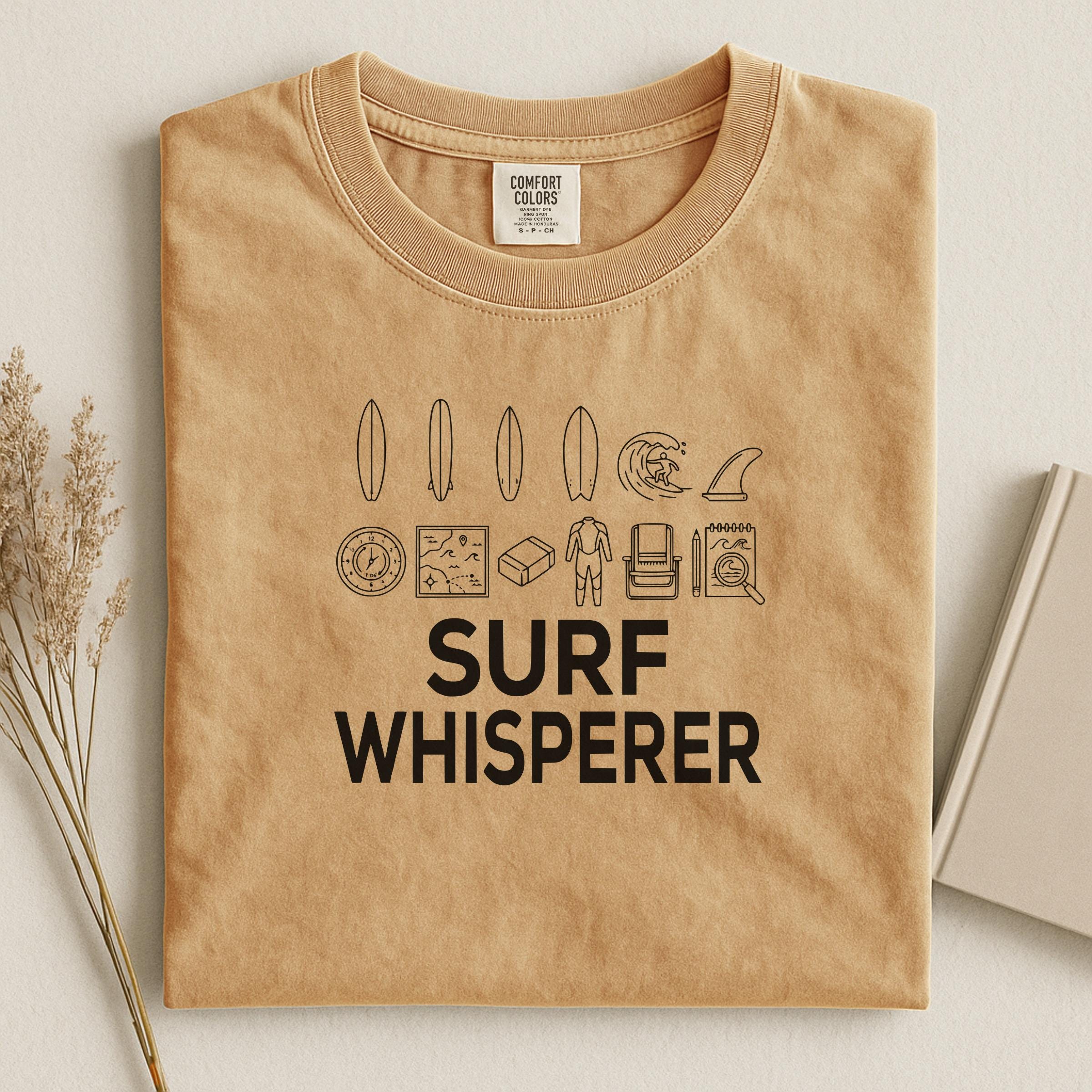Surf Whisperer Shirt, Surfing Graphic Tee, Beach Lover Gift, Cool Surfboard Tshirt, Ocean Theme Apparel, Surf Enthusiast Top
