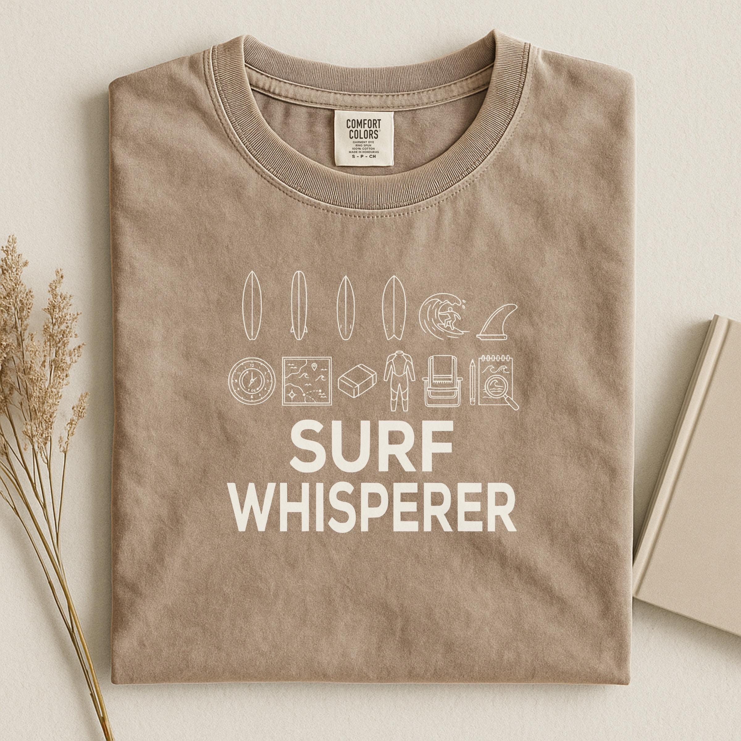 Surf Whisperer Graphic Tee, Surfing T-Shirt, Beach Lover Shirt, Cool Surfboard Design, Unisex Surf Apparel, Surfing Gift Idea