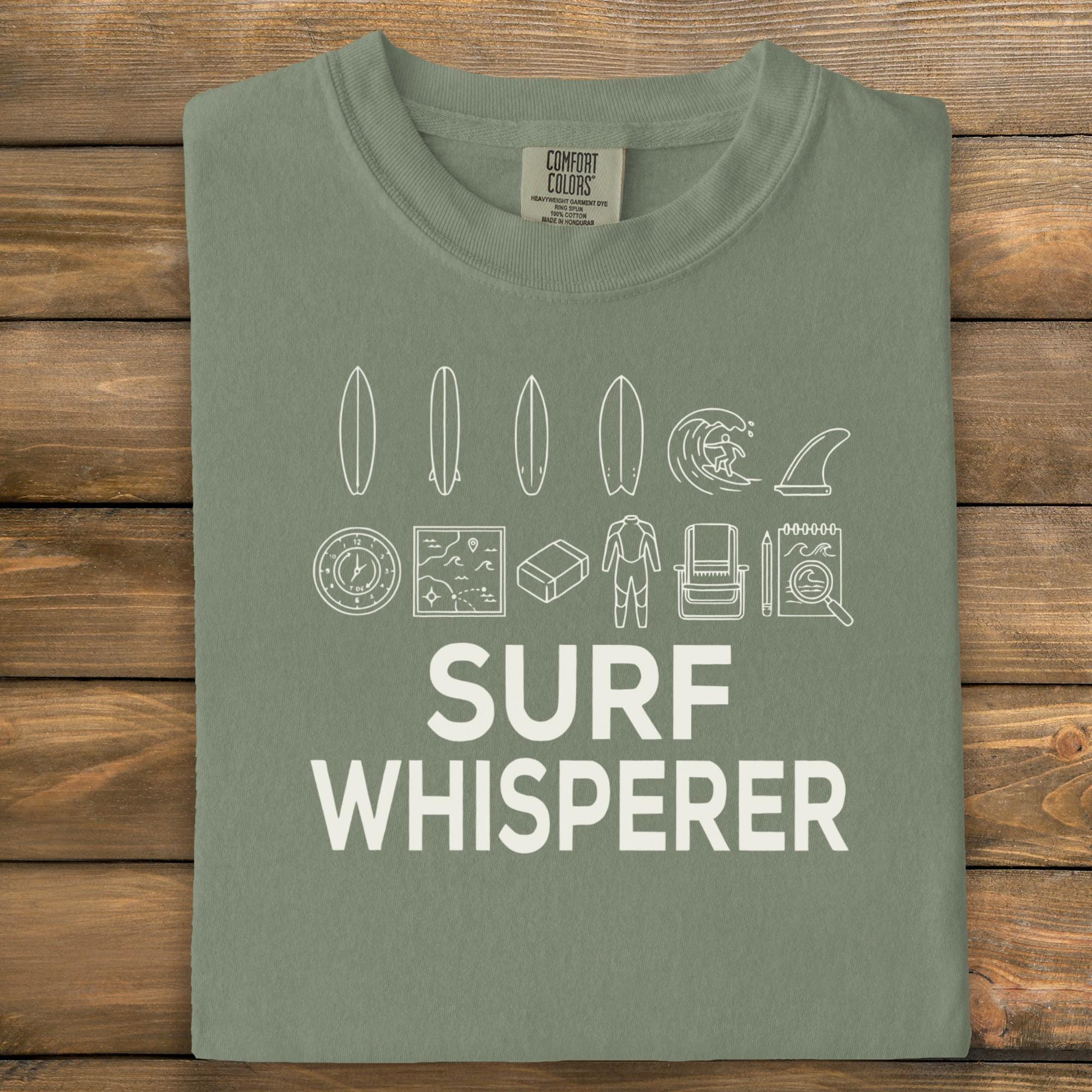 Surf Whisperer Shirt, Surfing Tee, Beach Lover Gift, Surfer Apparel, Coastal Clothing, Ocean Enthusiast Top, Surfboard T-shirt