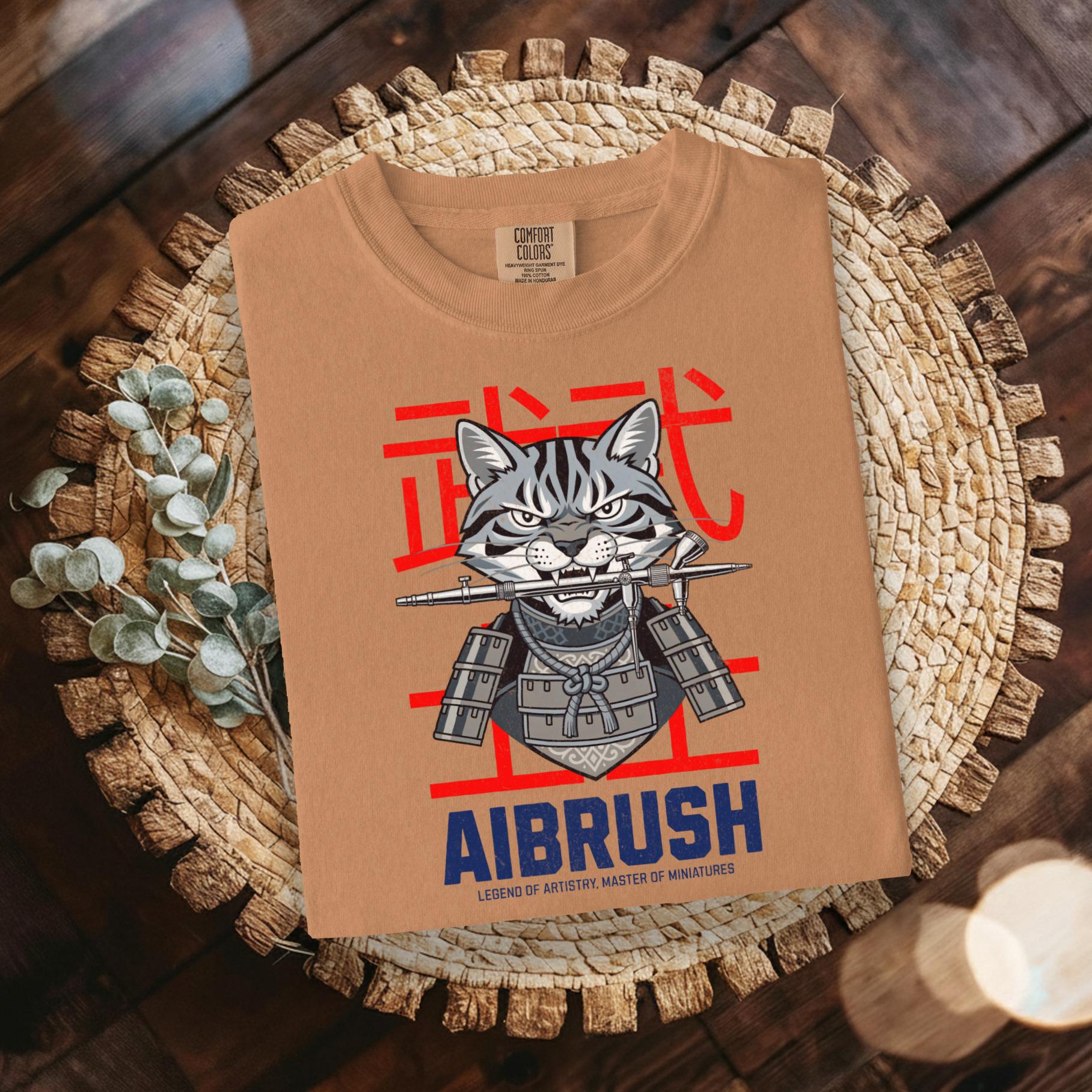 Airbrush Cat Warrior T-Shirt, Artistic Feline Design Tee, Unique Animal Graphic Shirt, Cool Cat Art Clothing, Gift for Cat Lovers