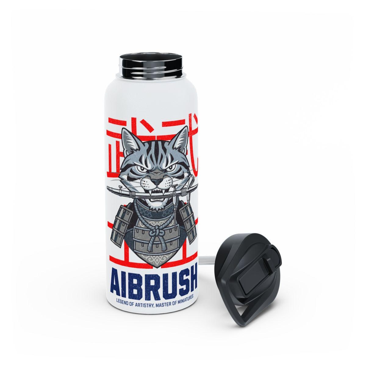Samurai Cat Water Bottle, Insulated Drink Container, Cool Cat Design, Unique Art Flask, Hydration Bottle for Gym, Travel, Office