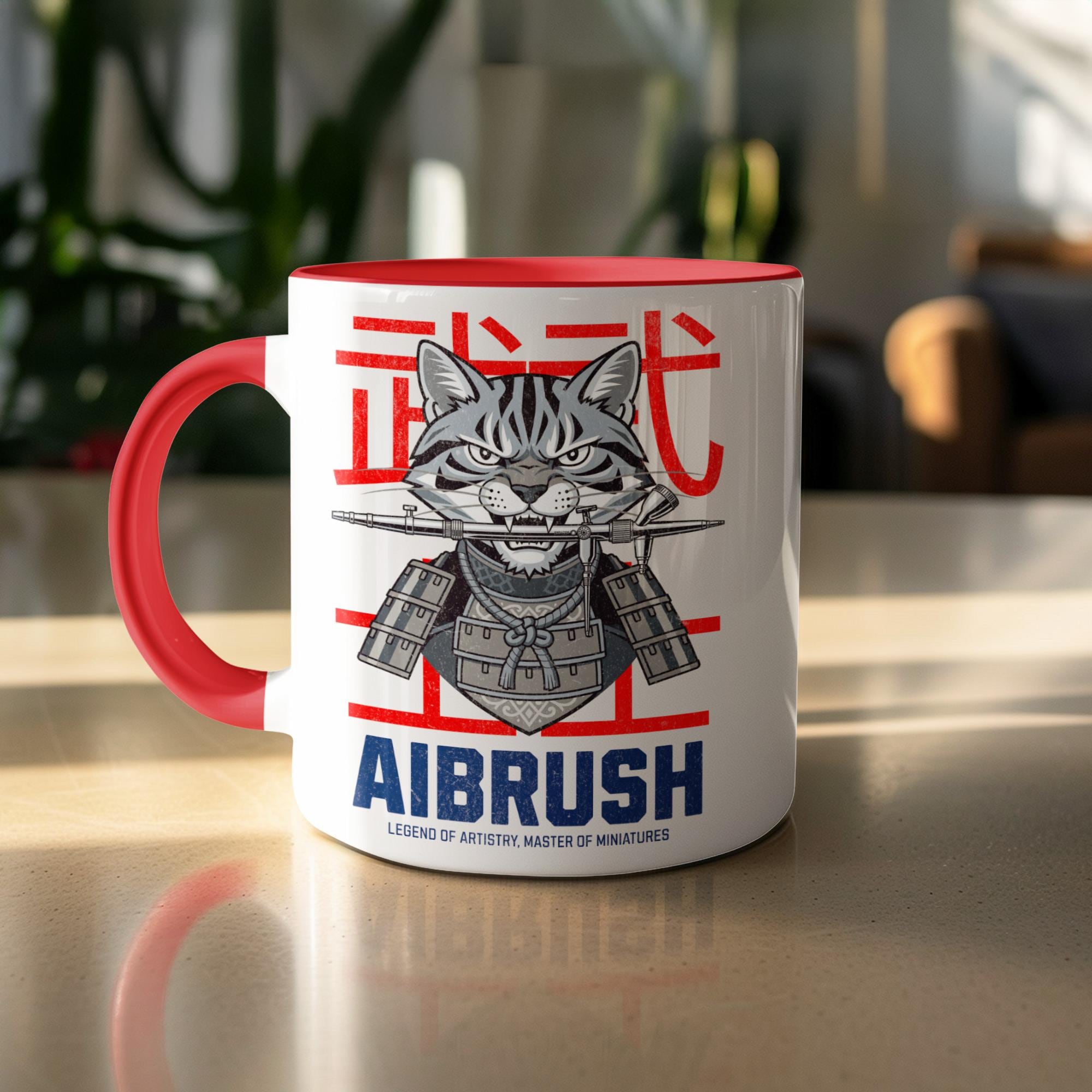 Samurai Cat Mug, Funny Cat Lover Gift, Unique Coffee Mug, Aibrush Design, Cool Cat Art, Tea Cup Gift, Cat Themed Mug for Office