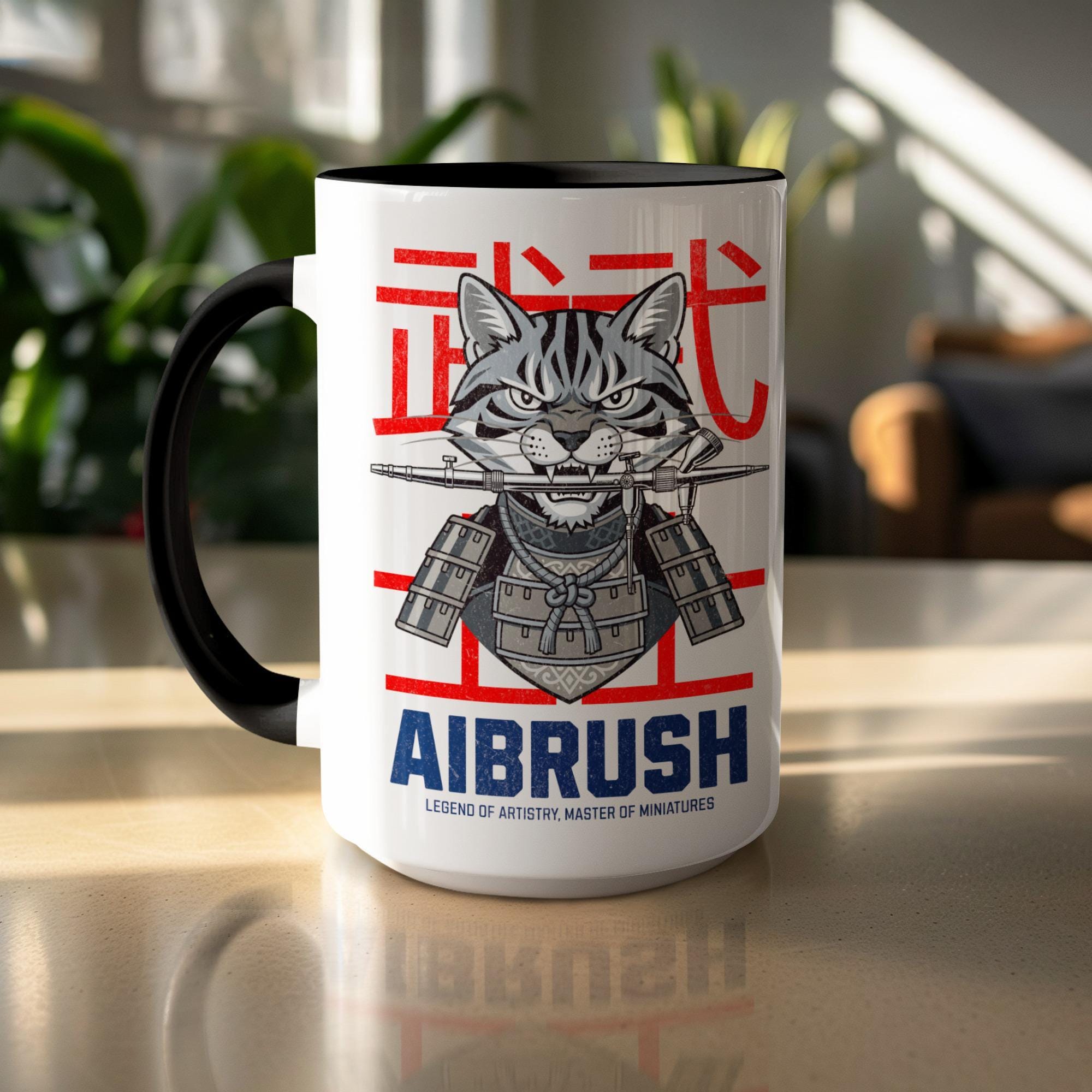 Samurai Cat Mug, AIBrush Design, Japanese Art Coffee Cup, Unique Gift for Cat Lovers, Cool Animal Art Beverage Mug, Artistic Drinkware