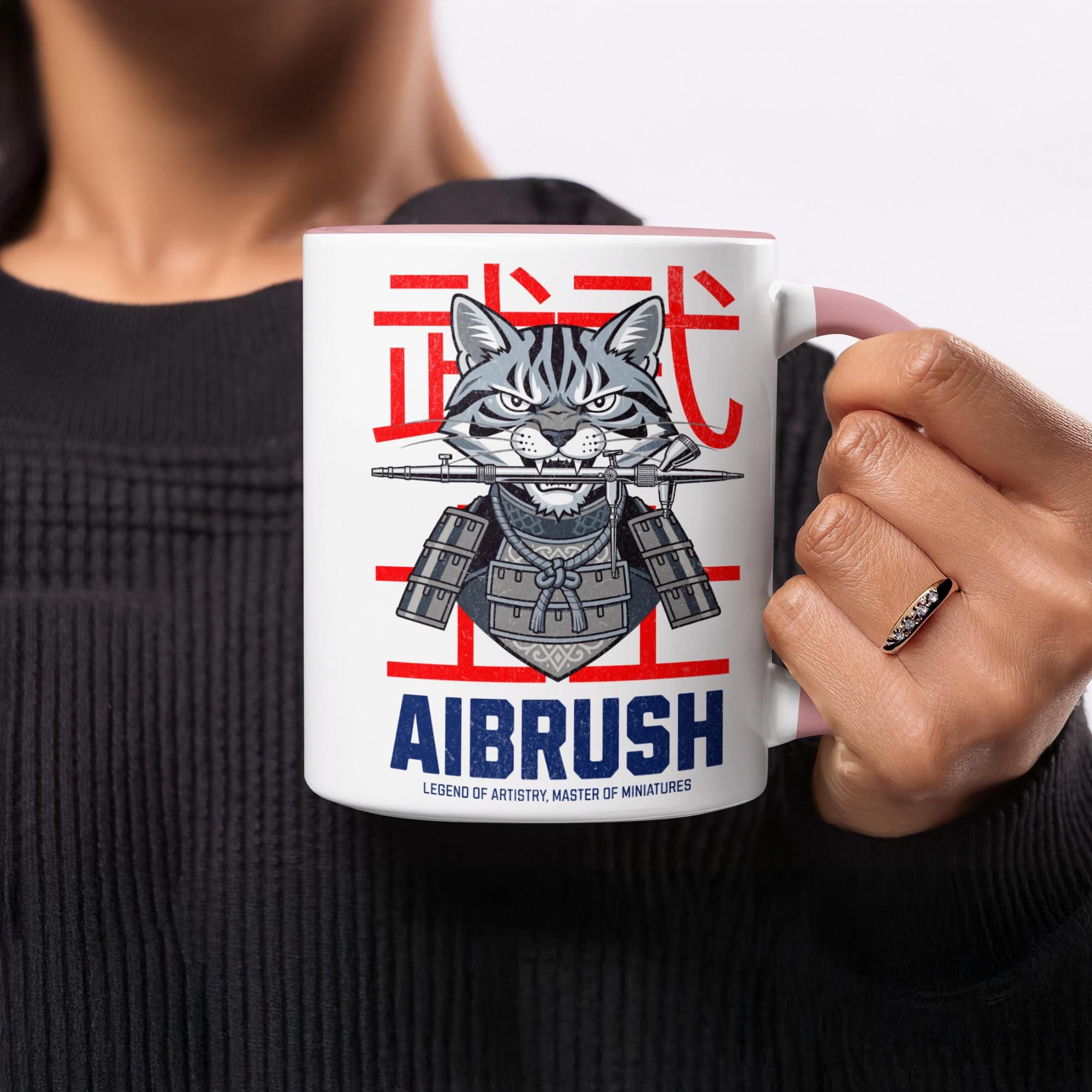 Cat Samurai Coffee Mug, Unique Cat Lover Gift, Airbrush Cat Mug, Fun Animal Design, Japanese Style Cat Cup, Cute Cat Art, Gift for Him