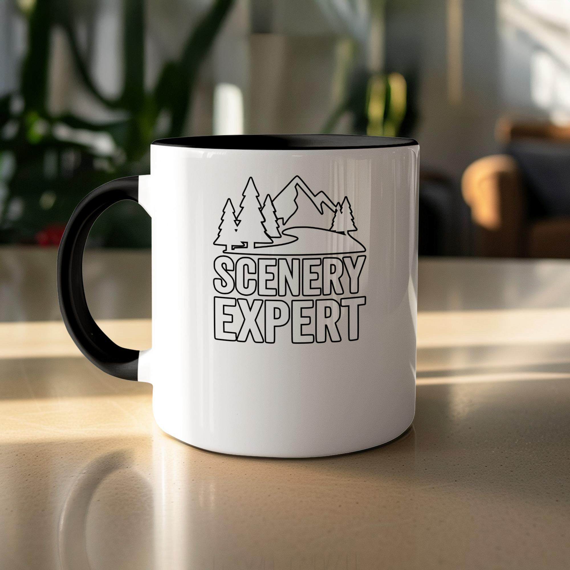 Scenery Expert Mug, Mountain Lover Coffee Cup, Outdoor Enthusiast Gift, Nature Lover Mug, Hiking Adventure Emblem, 11oz Mug