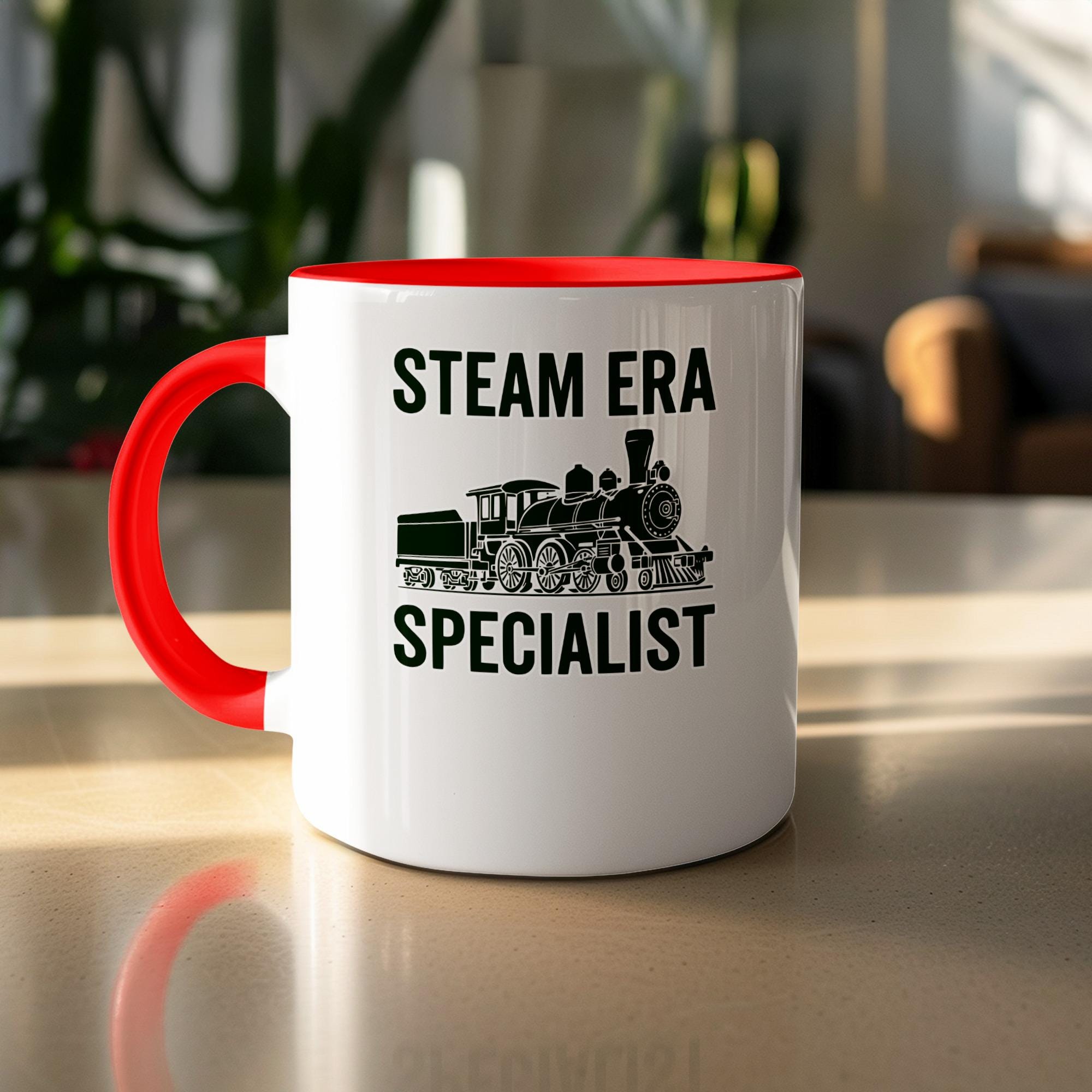Steam Era Specialist Coffee Mug, Train Enthusiast Cup, Railroad History Gift, Retro Train Collectible, Vintage Style Mug for Train Lovers