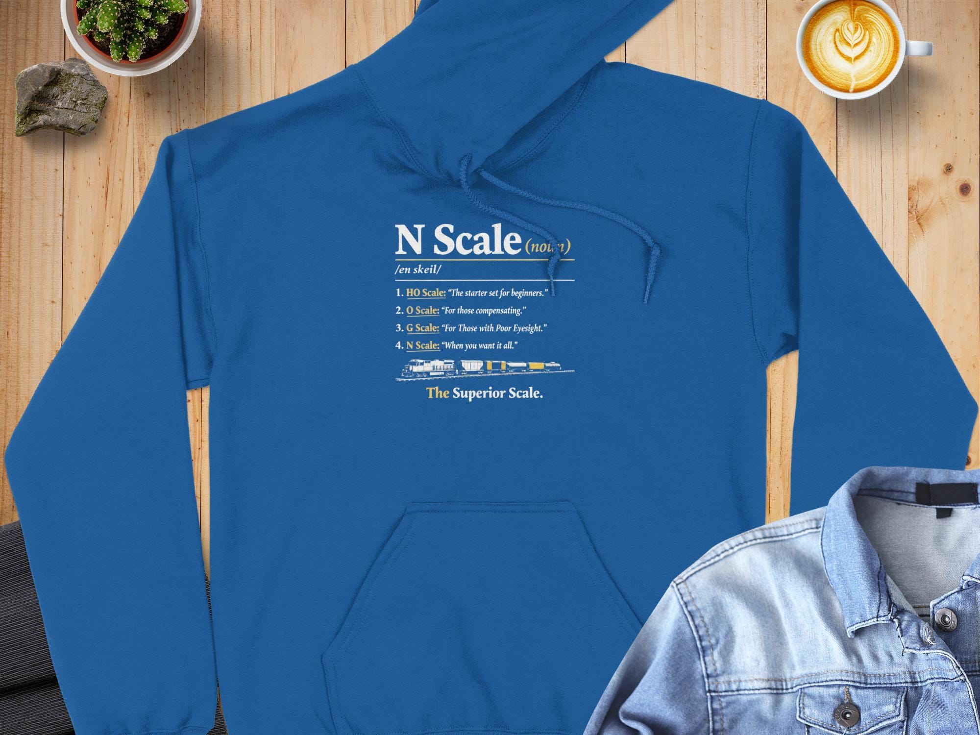 Funny N Scale Model Railroading Hoodie, Gift for Train Enthusiasts, Unique Railway Lovers Sweatshirt, Humor N Scale Definition Print