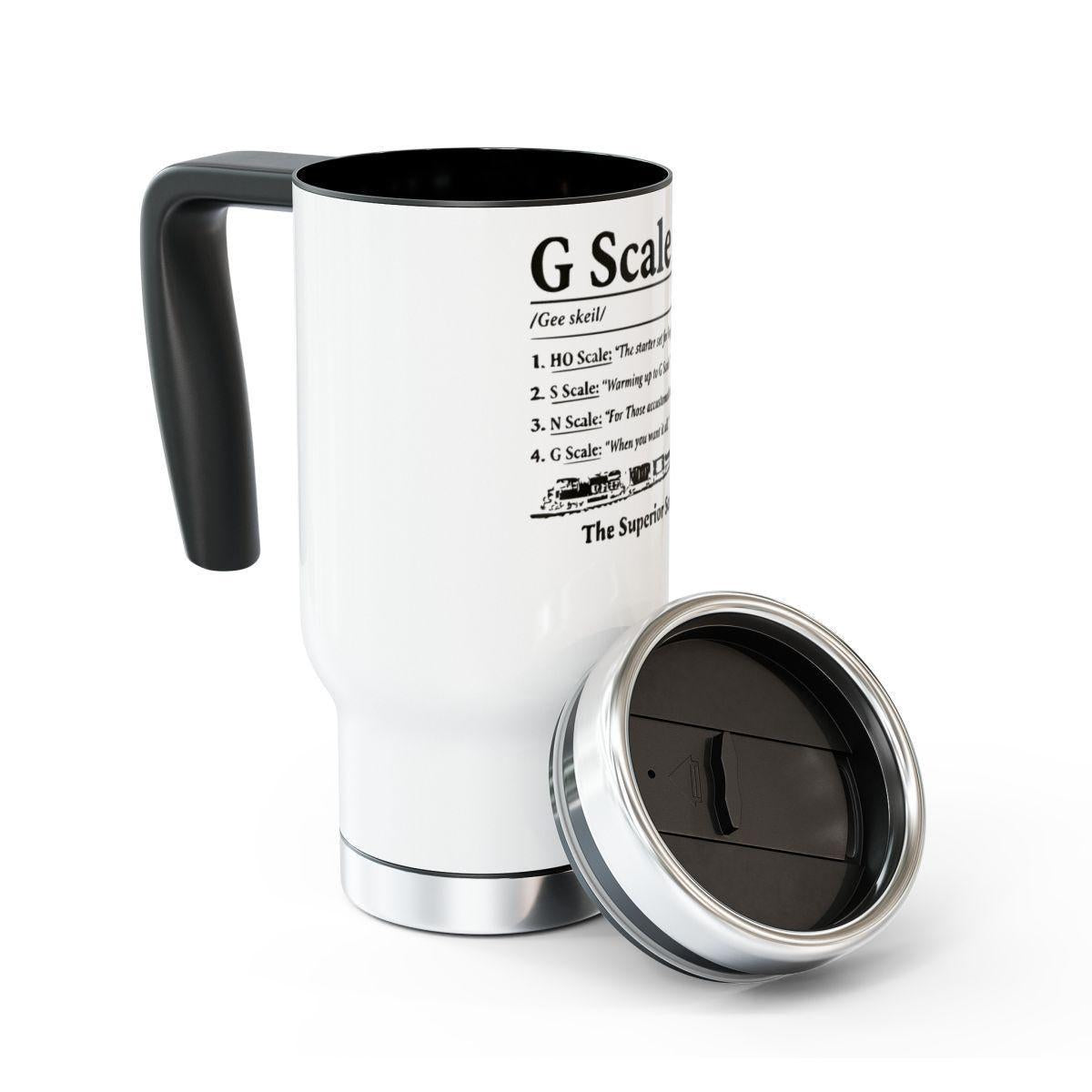 Travel Coffee Mug with Lid, Insulated Tumbler, Funny G Scale Train Design, Train Enthusiast Gift, Unique Novelty Mug, 14oz Stainless Steel