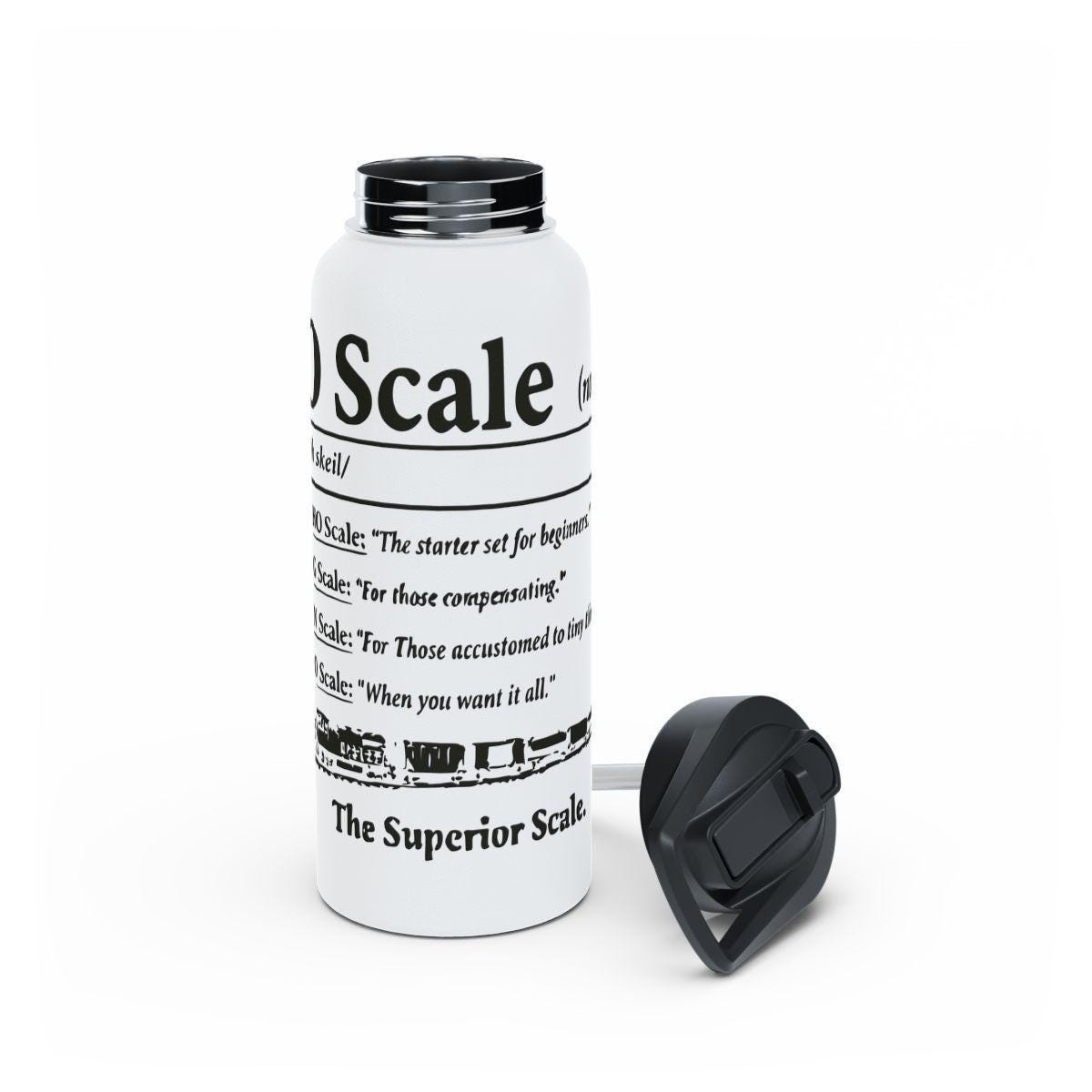 Insulated water bottle, O Scale print steel water bottle, Large capacity thermos, Train enthusiasts gift, Stainless steel flask with lid