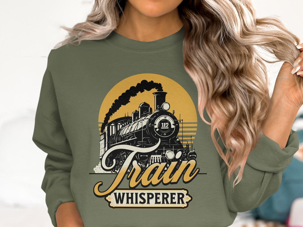 Train Whisperer Sweatshirt, Vintage Train Graphic Pullover, Retro Locomotive Design, Train Lover Gift, Railway Enthusiast Apparel