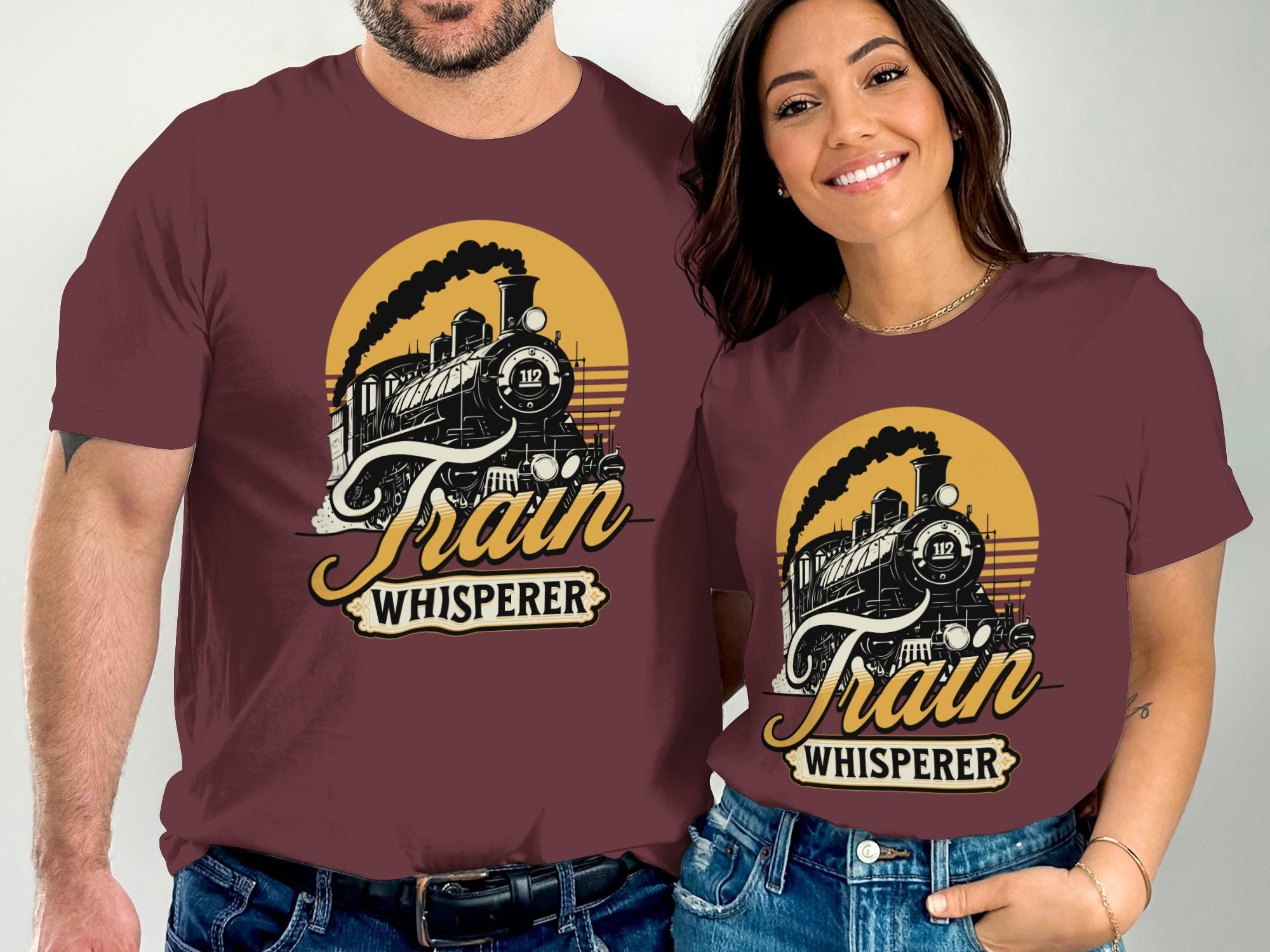 Train Whisperer T-Shirt, Vintage Locomotive Graphic Tee, Railroad Enthusiast Gift, Steam Engine Lover Shirt, Matching Couples Set