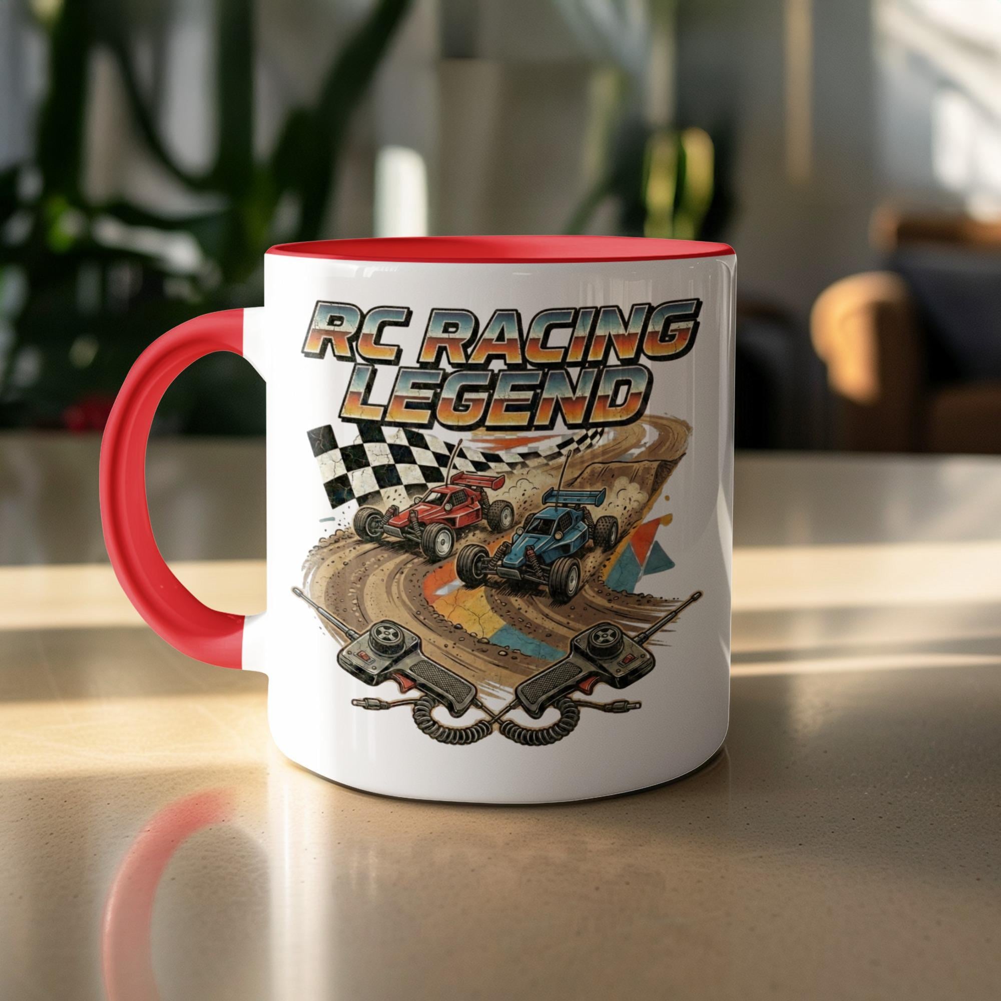 RC Racing Legend Mug, Remote Control Car Enthusiast Gift, Racing Coffee Cup, Car Lover's Mug, Checkered Flag Design, Racer's Keepsake