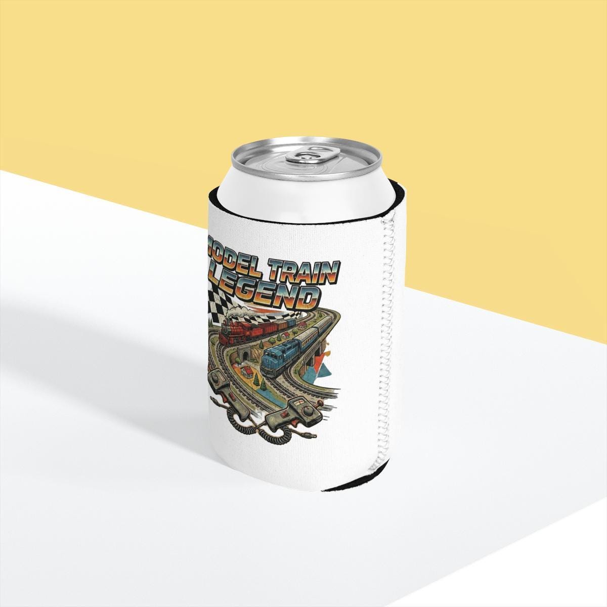 Model Train Legend Can Cooler, Train Enthusiast Gift, Retro Train Design Drink Holder, Train Lover Beverage Sleeve